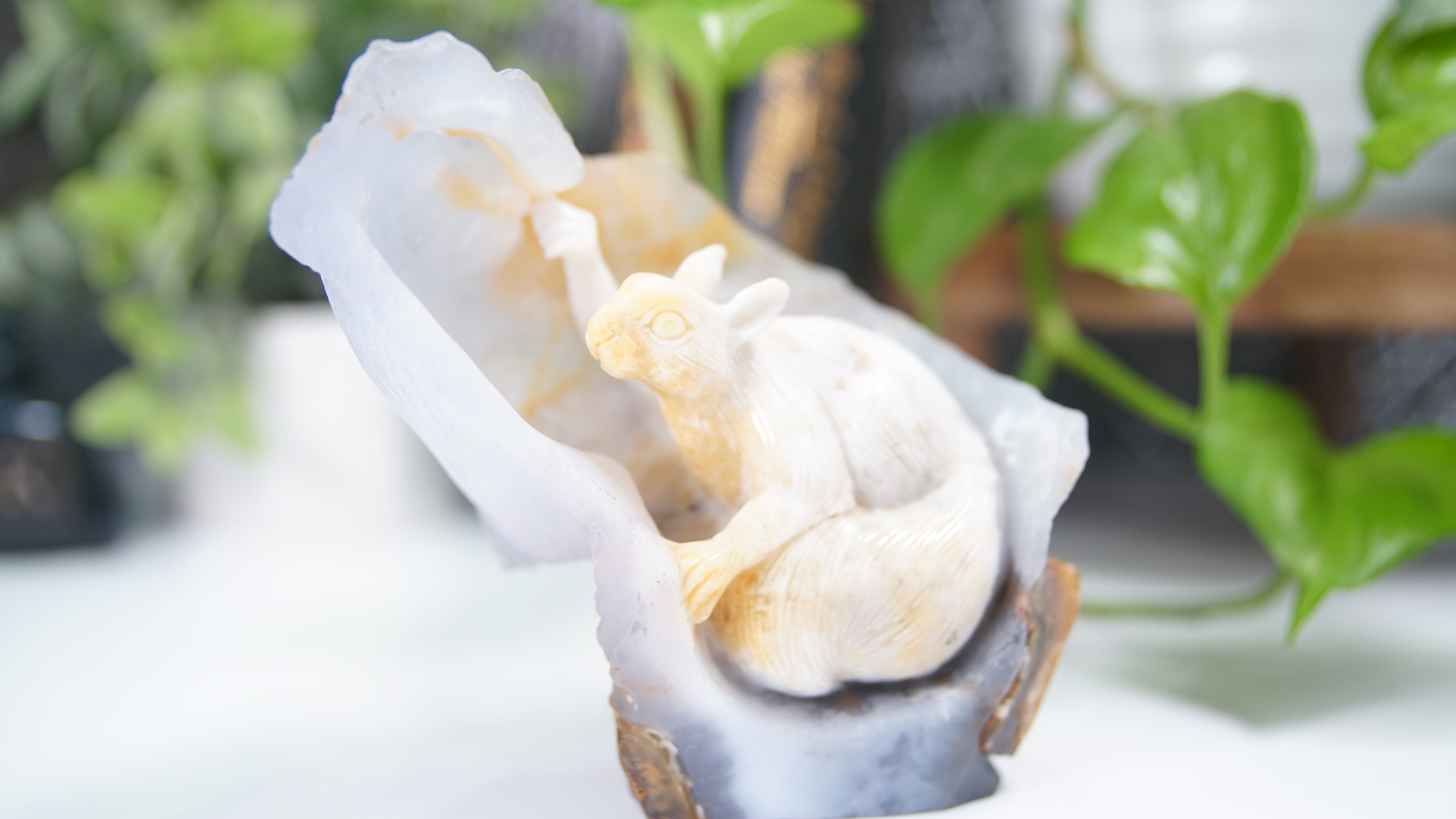 Master Carving - Blue Chalcedony Master Wu Carving - Squirrel In Log