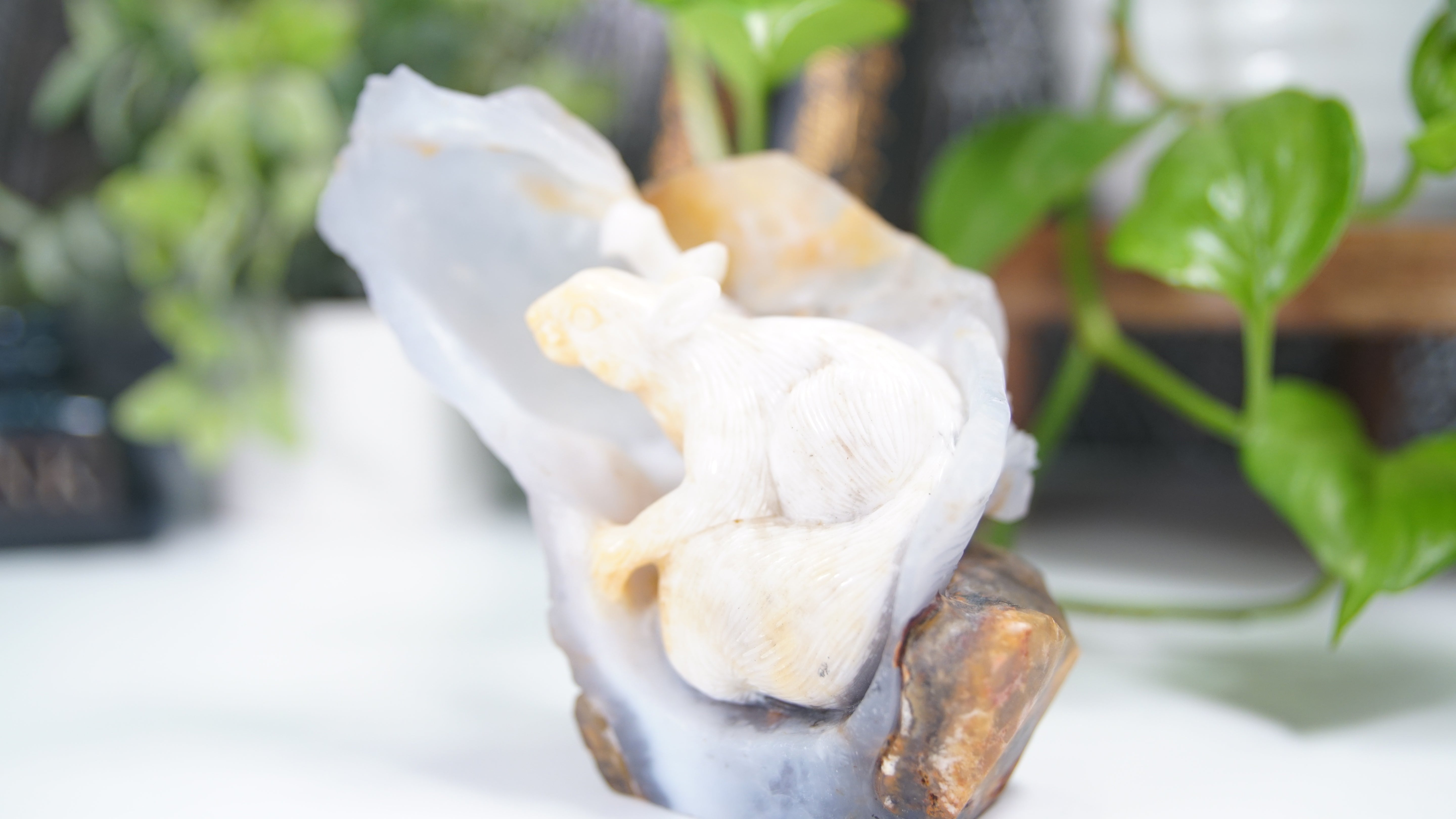 Master Carving - Blue Chalcedony Master Wu Carving - Squirrel In Log