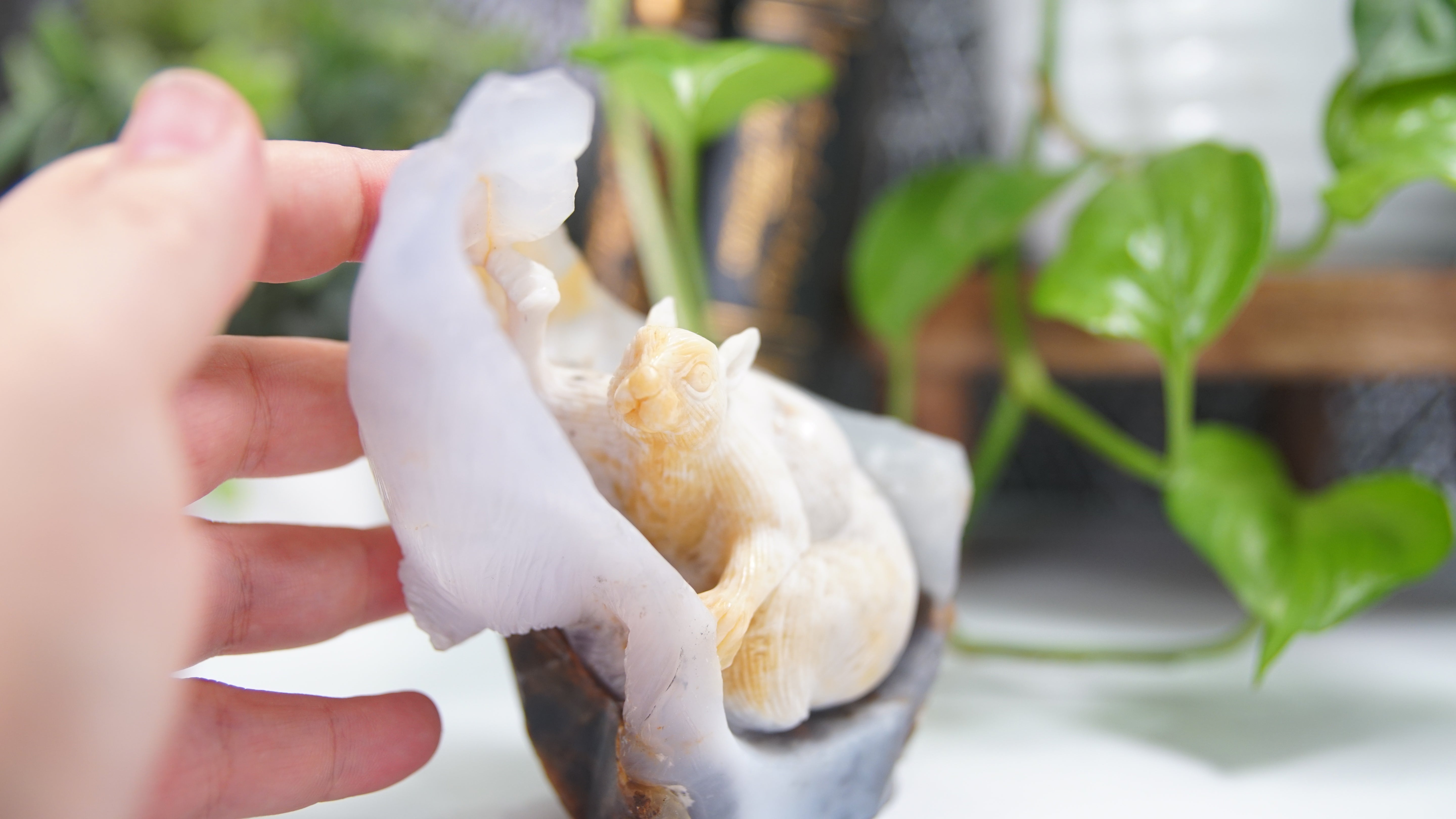 Master Carving - Blue Chalcedony Master Wu Carving - Squirrel In Log