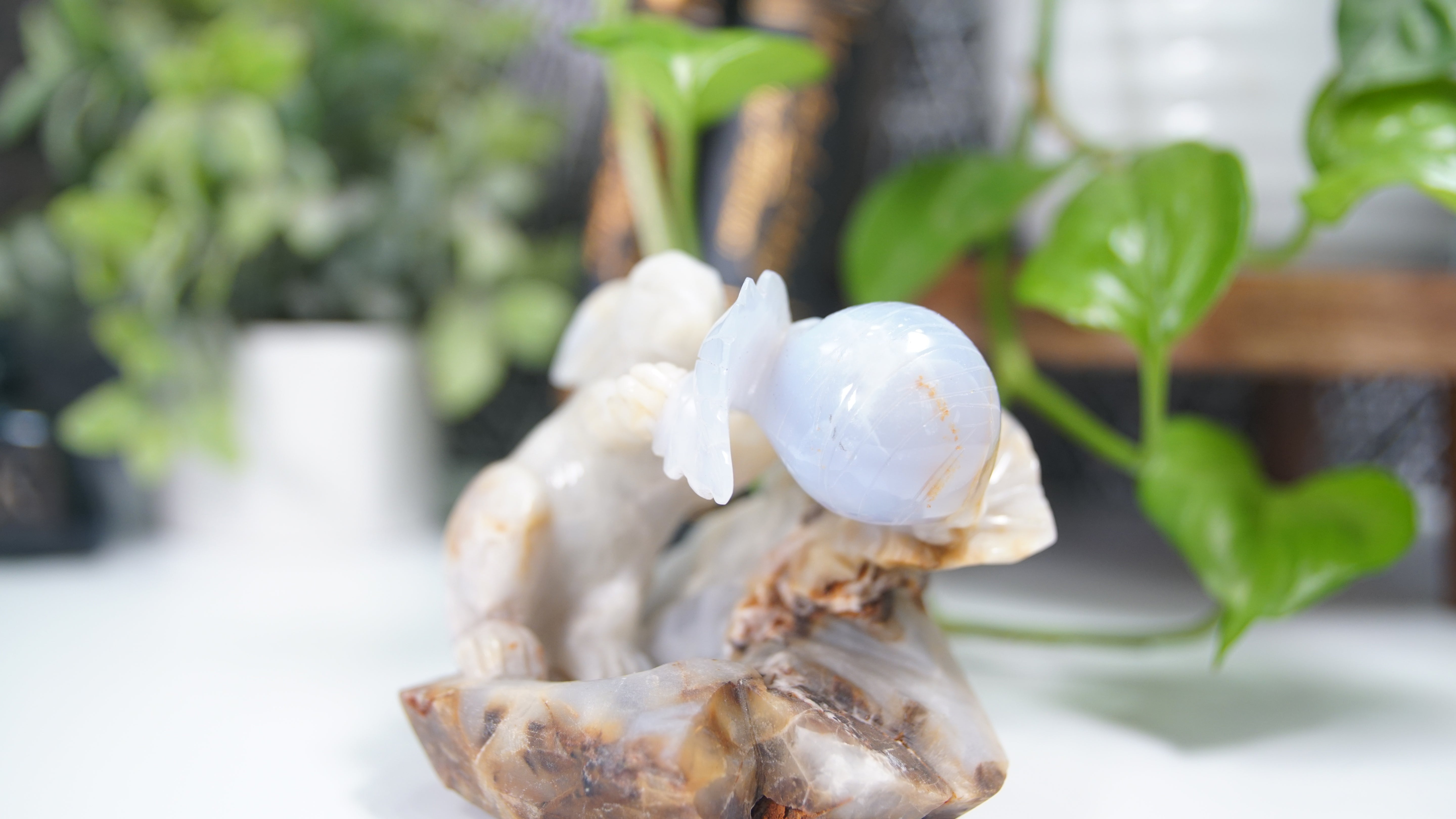 Master Carving - Blue Chalcedony Master Wu Carving - Bunny With Radish