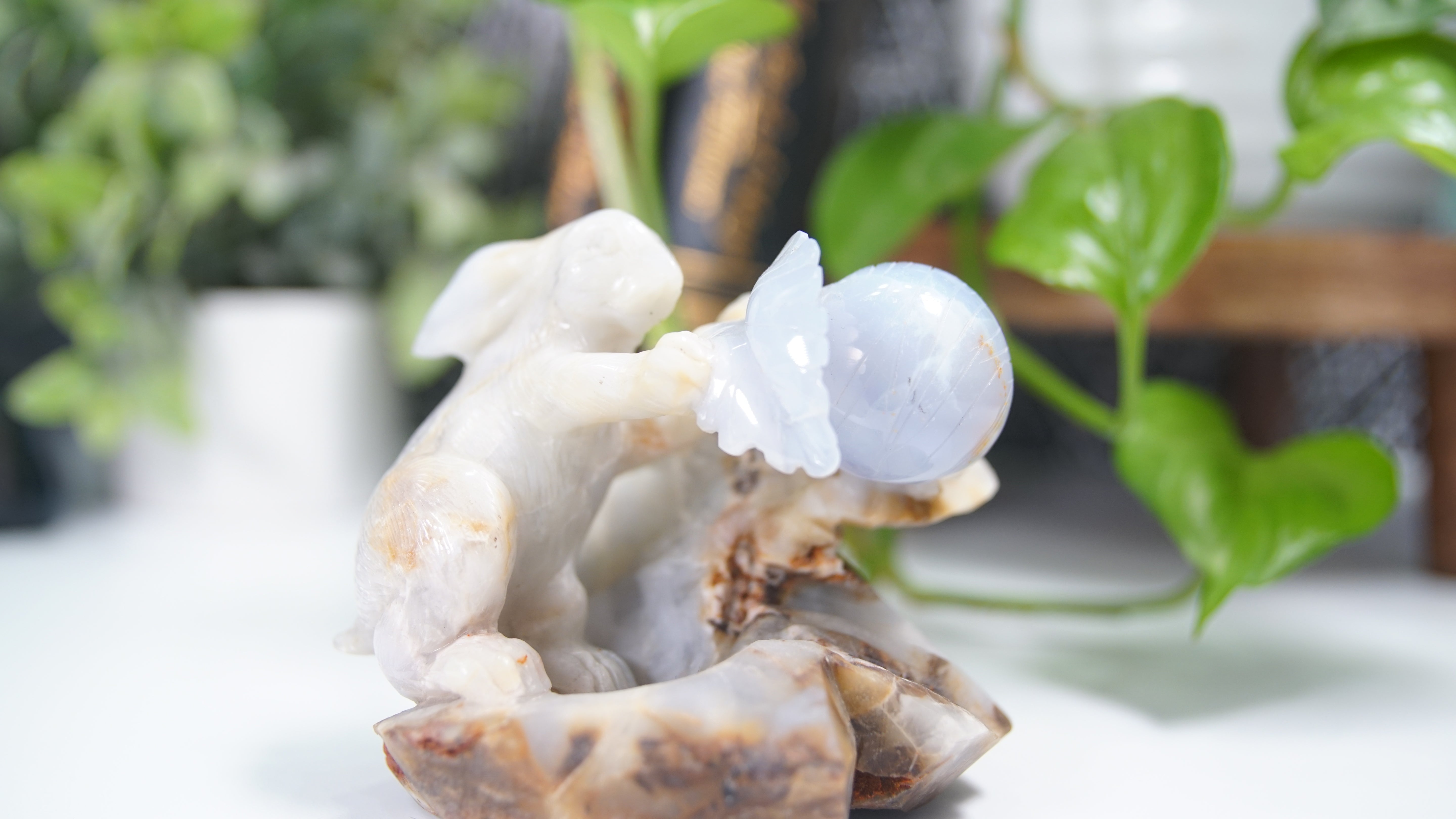 Master Carving - Blue Chalcedony Master Wu Carving - Bunny With Radish