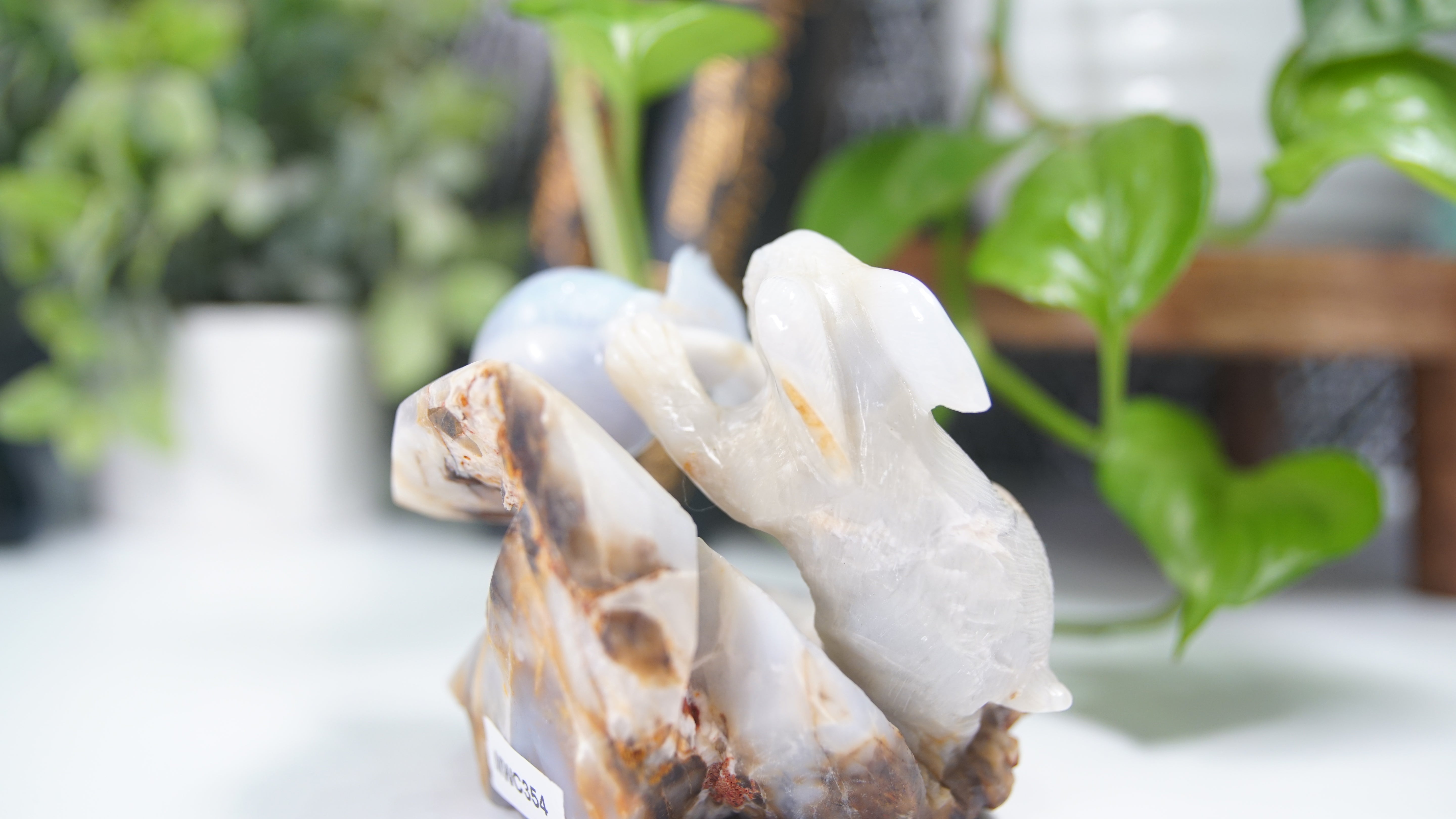 Master Carving - Blue Chalcedony Master Wu Carving - Bunny With Radish