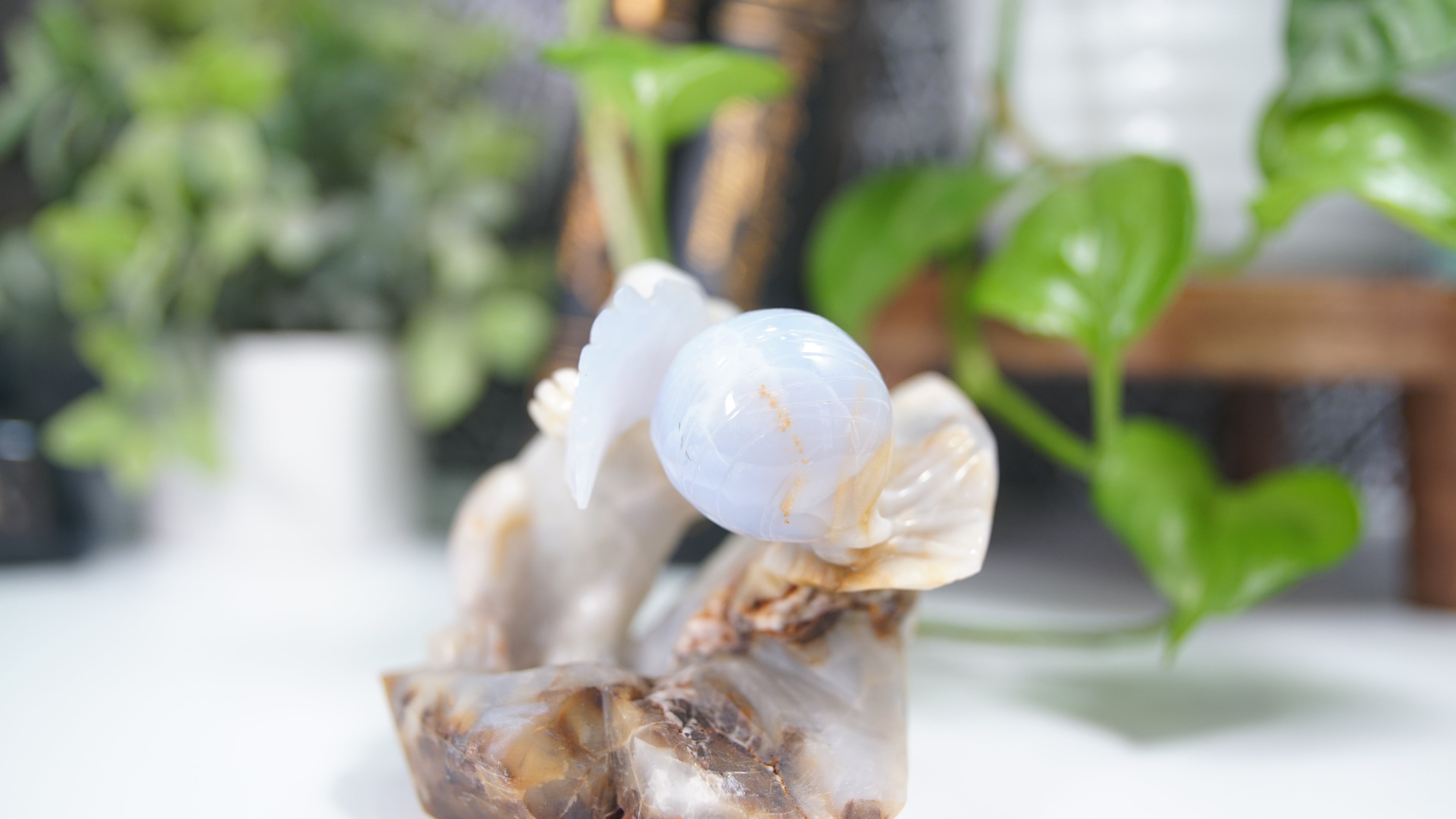 Master Carving - Blue Chalcedony Master Wu Carving - Bunny With Radish