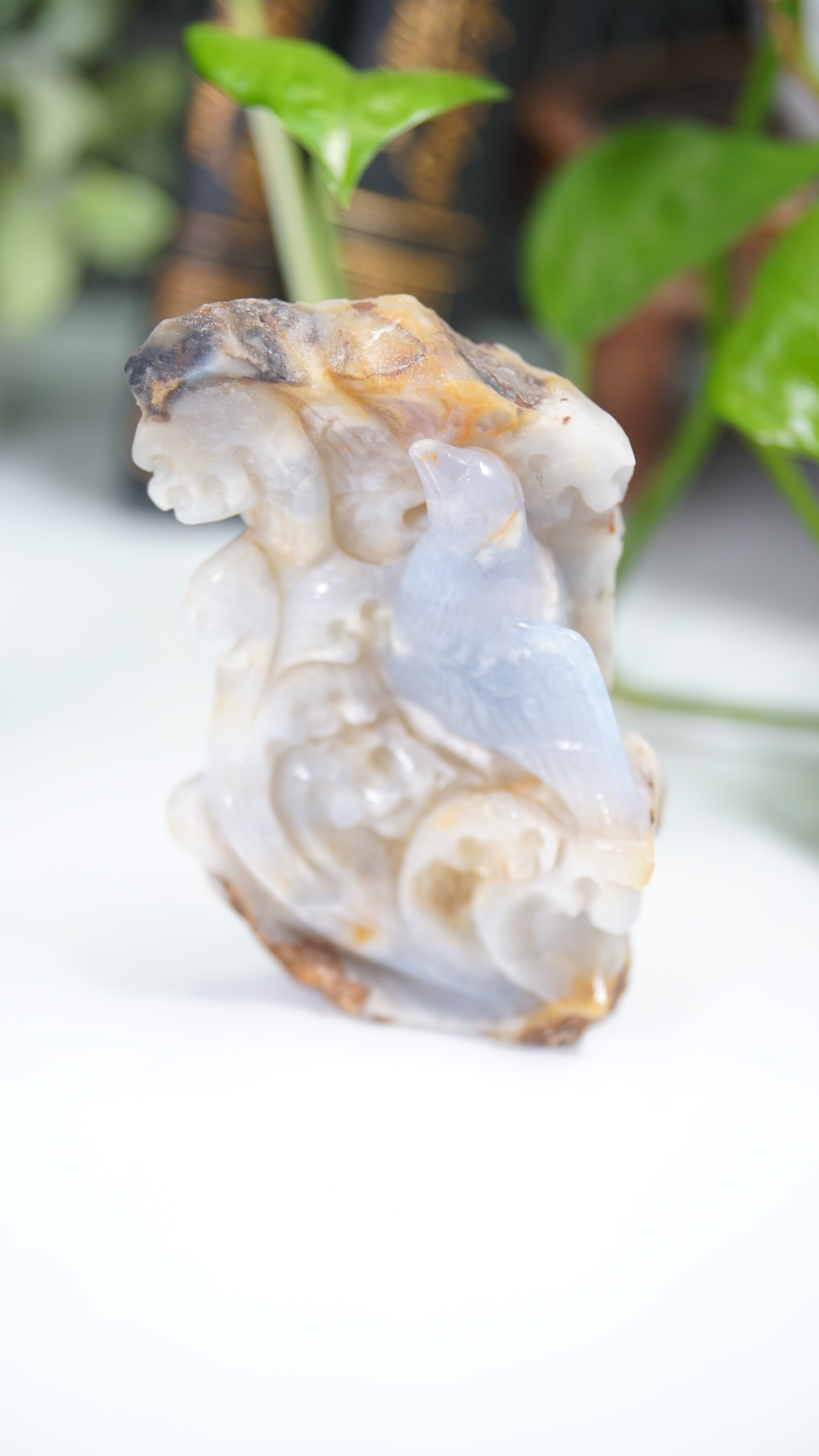 Master Carving - Blue Chalcedony Master Wu Carving - Crow On Branch