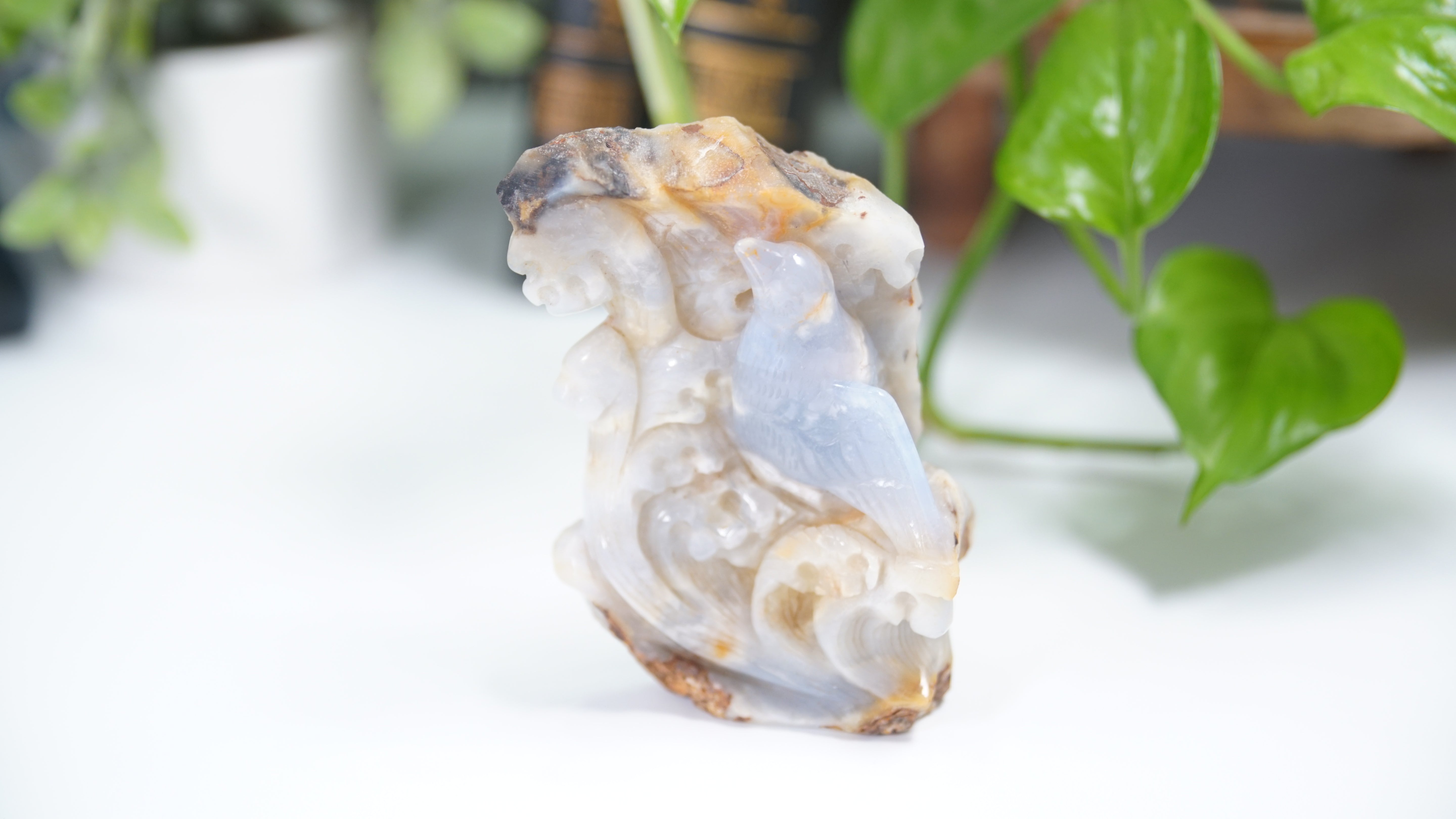 Master Carving - Blue Chalcedony Master Wu Carving - Crow On Branch