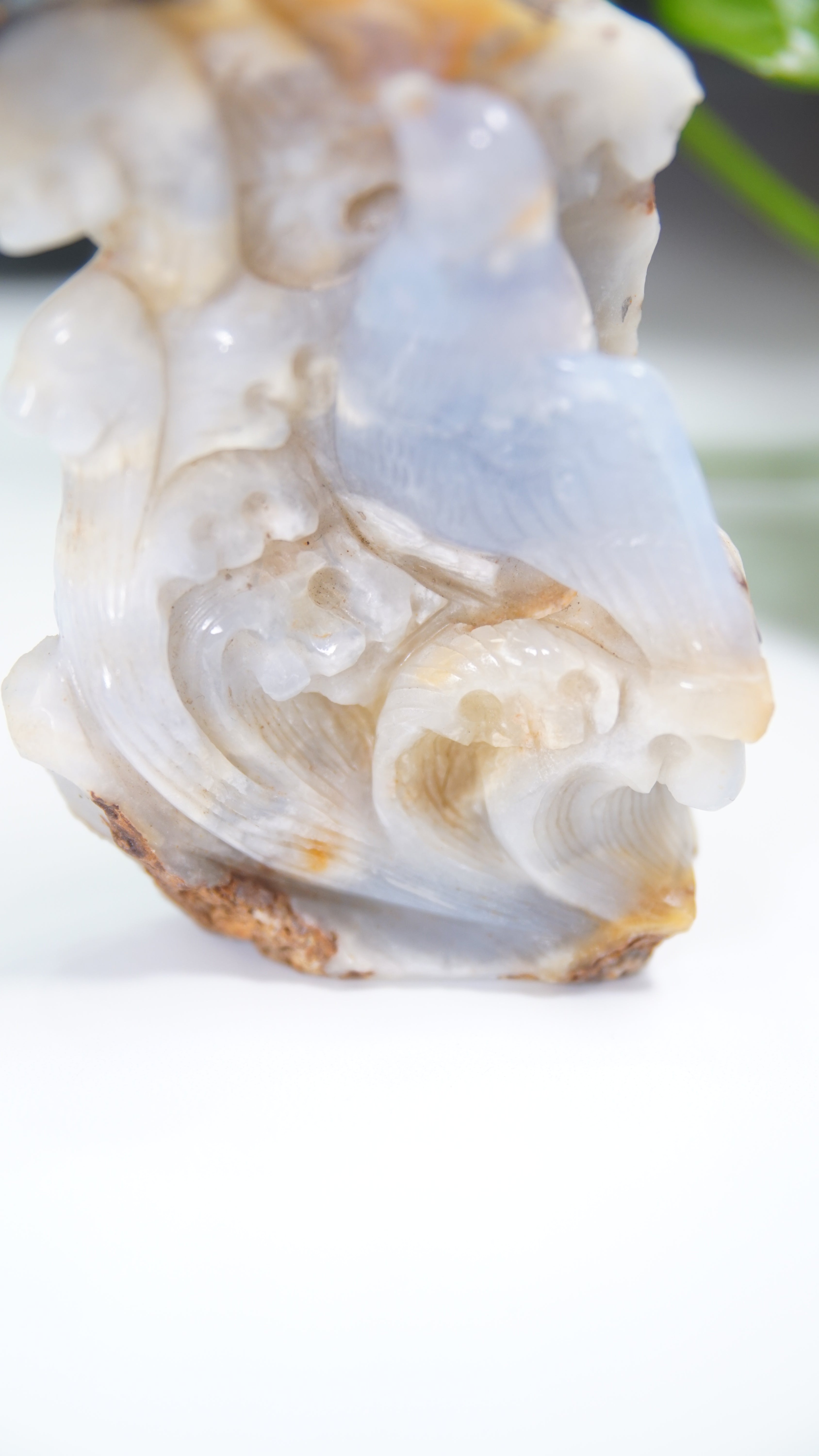 Master Carving - Blue Chalcedony Master Wu Carving - Crow On Branch