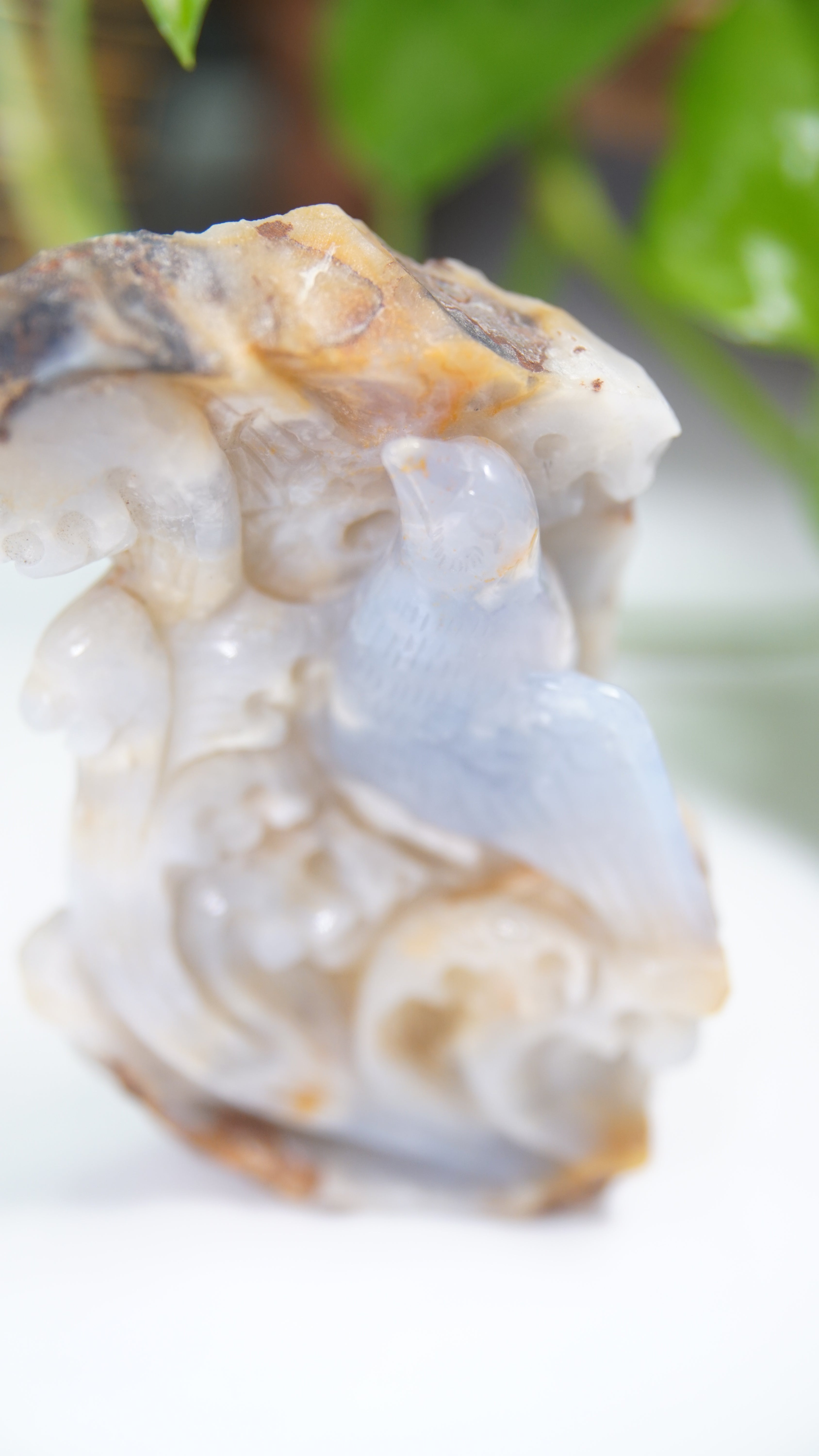 Master Carving - Blue Chalcedony Master Wu Carving - Crow On Branch