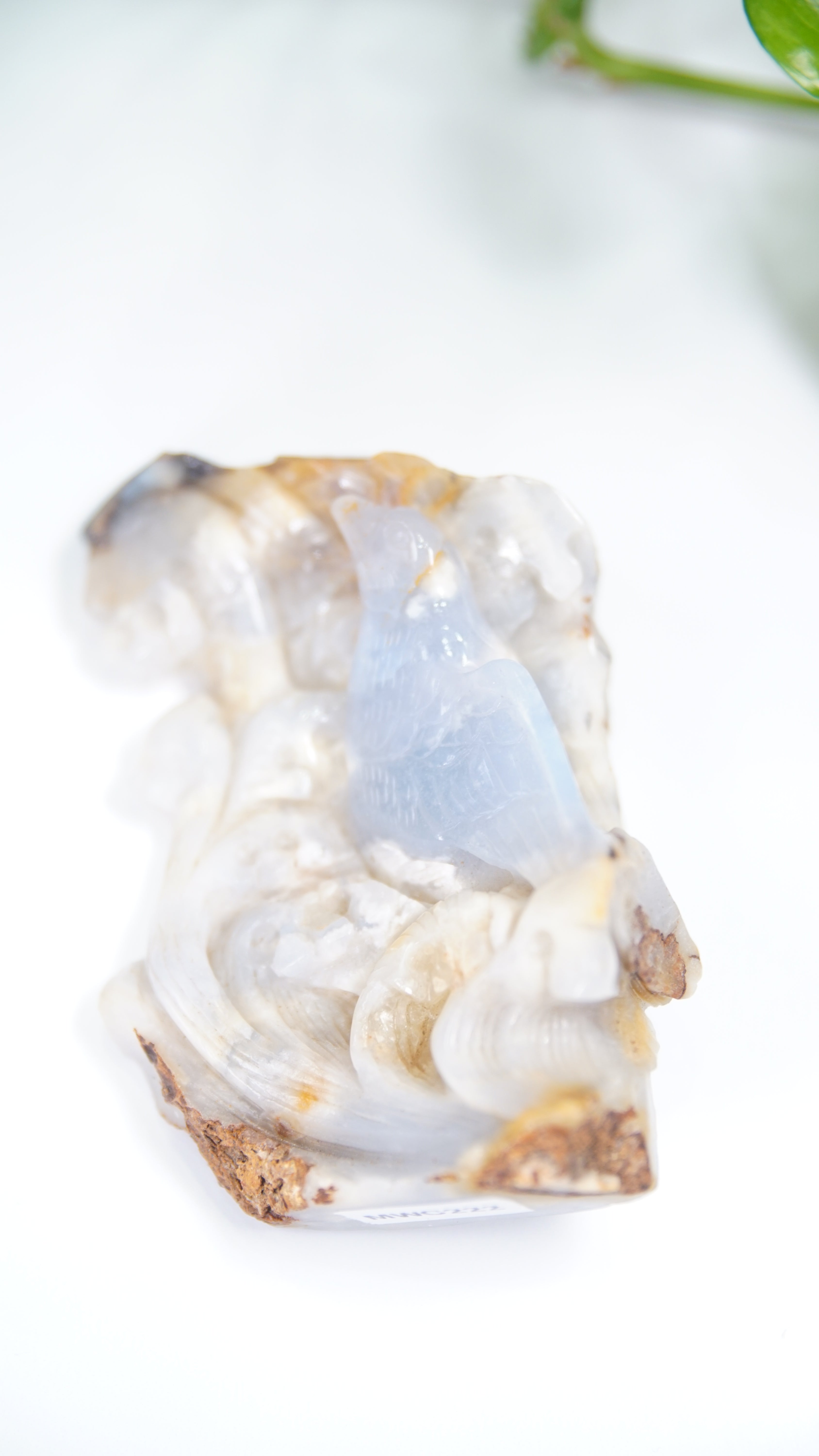 Master Carving - Blue Chalcedony Master Wu Carving - Crow On Branch