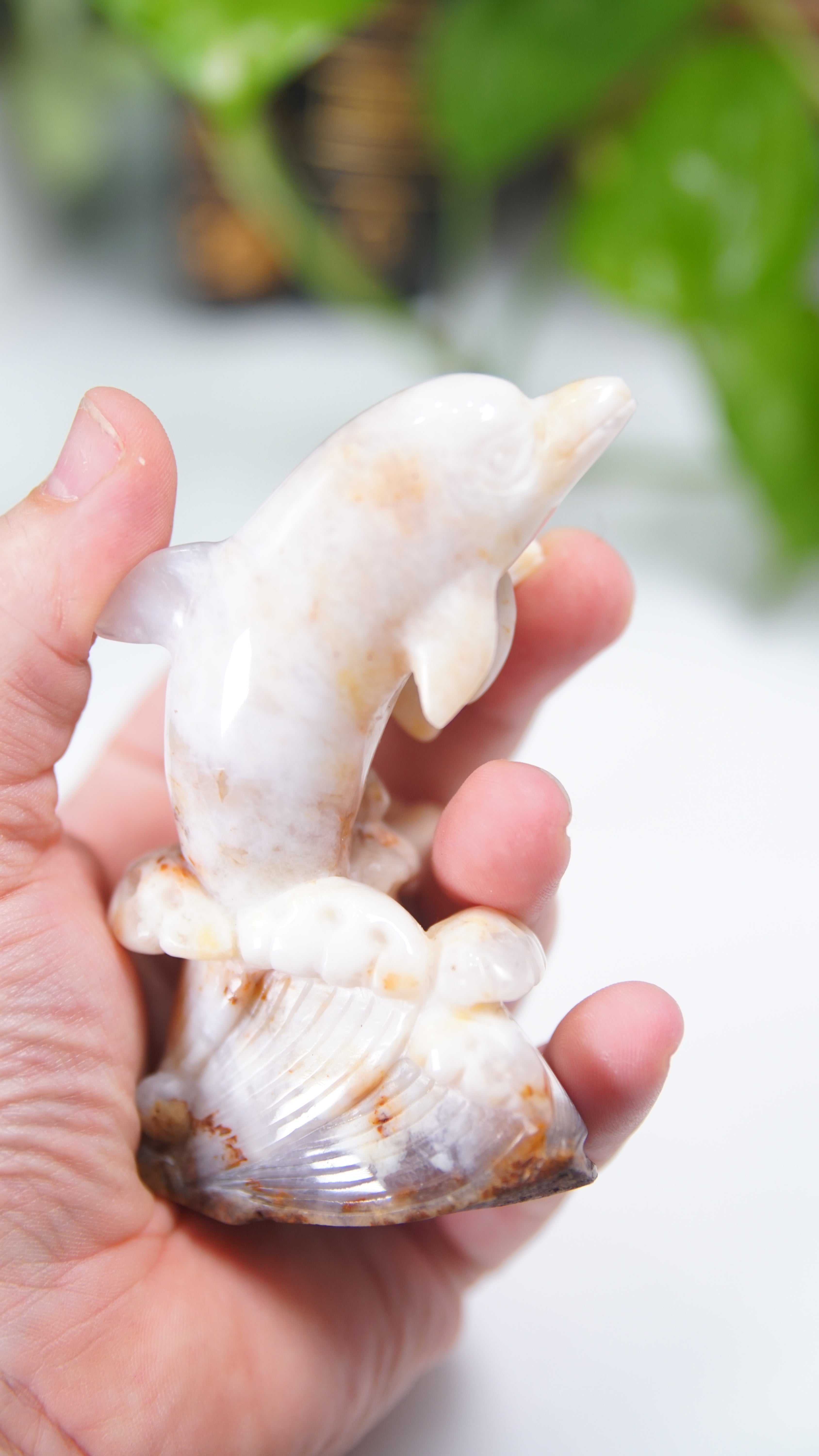 Master Carving - Blue Chalcedony Master Wu Carving - Dancing Dolphins