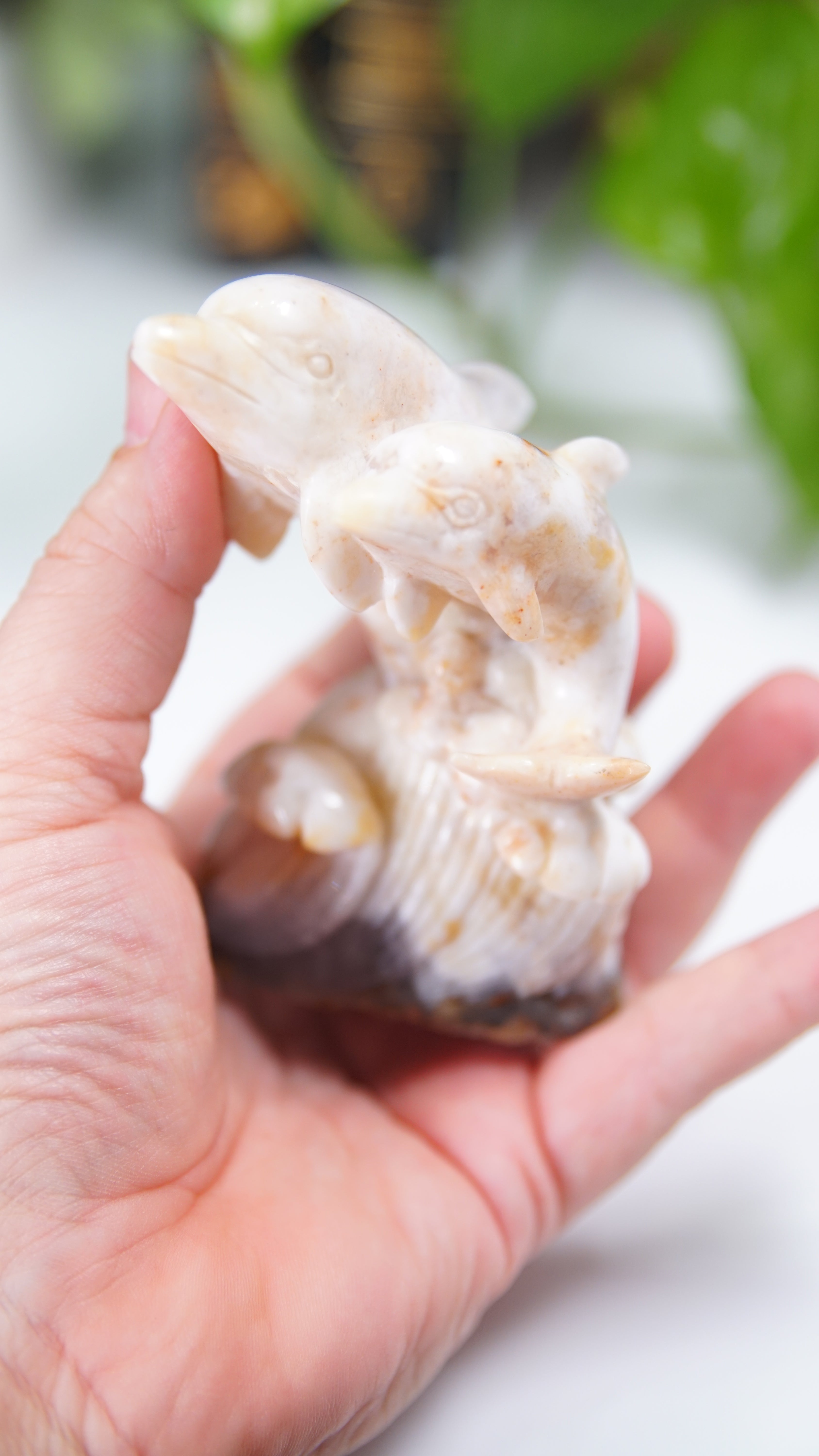 Master Carving - Blue Chalcedony Master Wu Carving - Dancing Dolphins