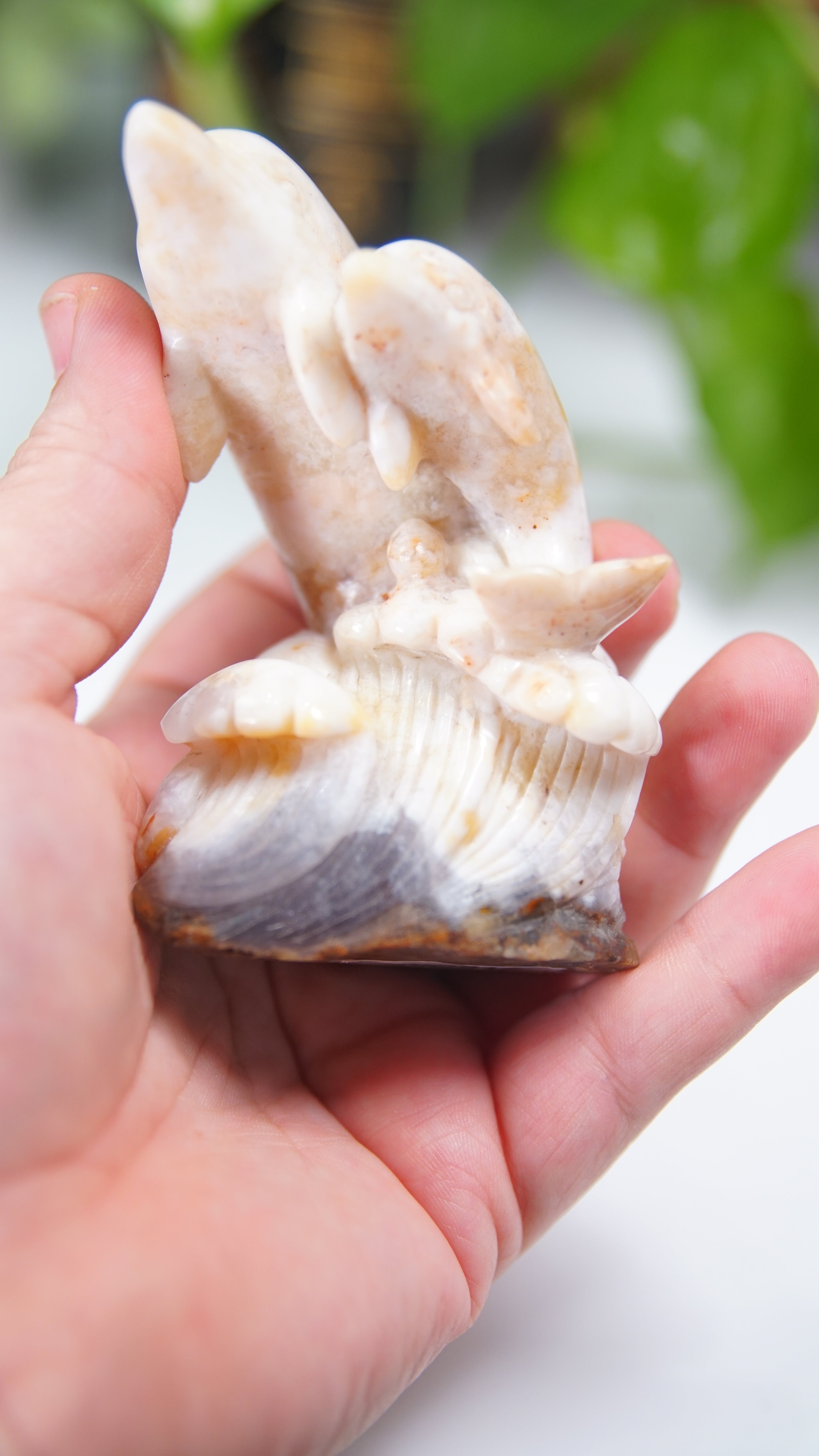 Master Carving - Blue Chalcedony Master Wu Carving - Dancing Dolphins