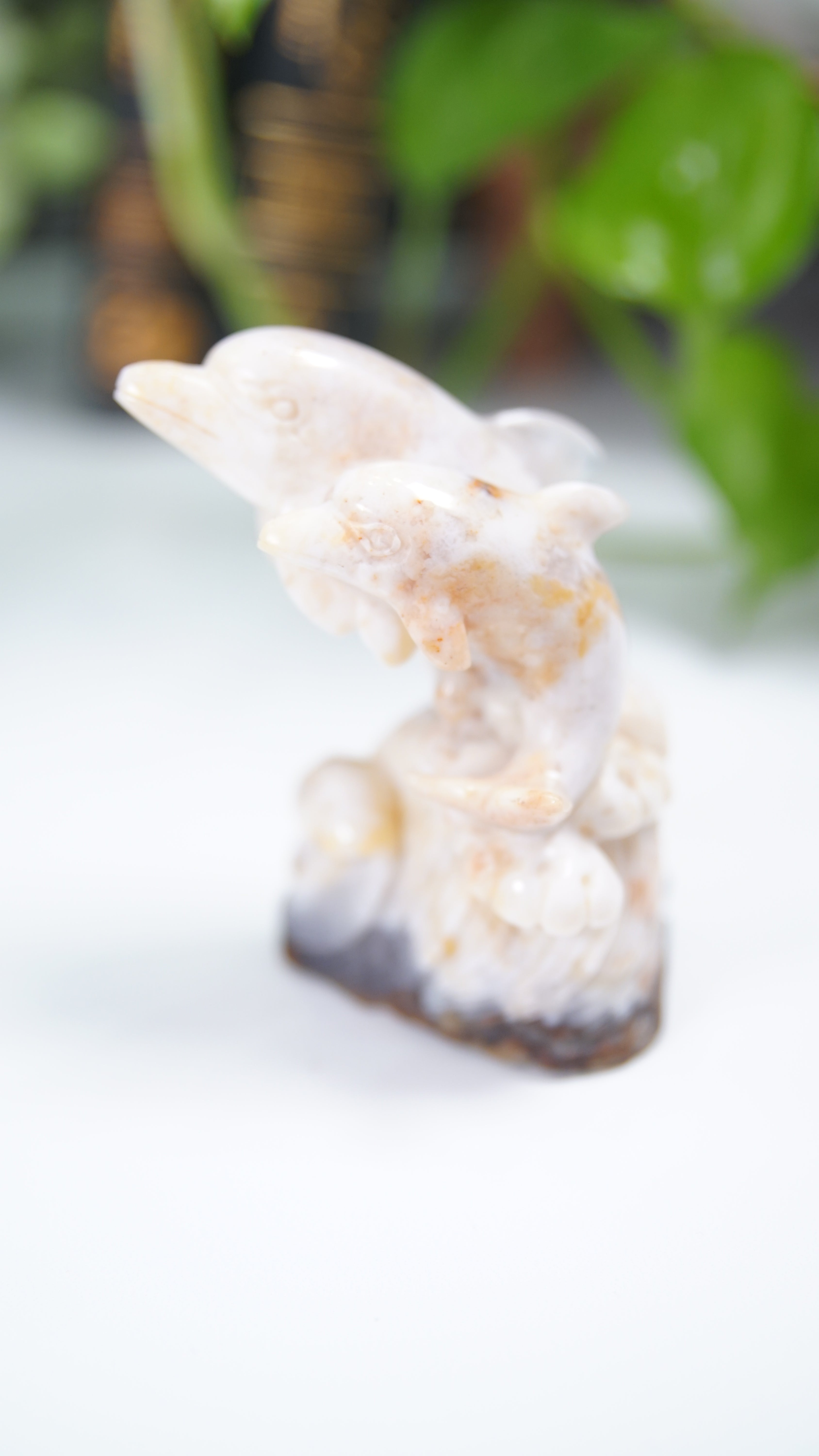 Master Carving - Blue Chalcedony Master Wu Carving - Dancing Dolphins