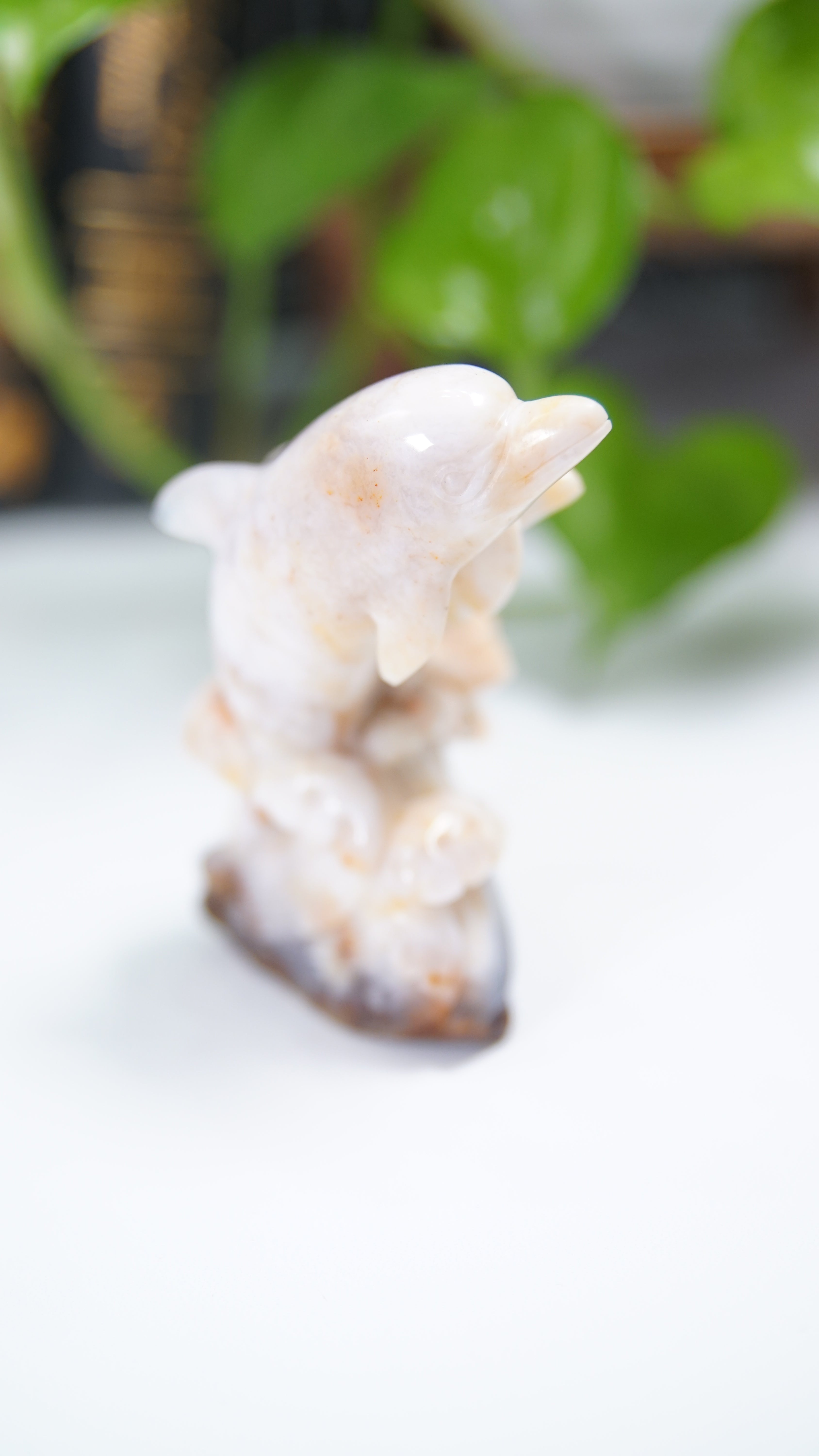 Master Carving - Blue Chalcedony Master Wu Carving - Dancing Dolphins
