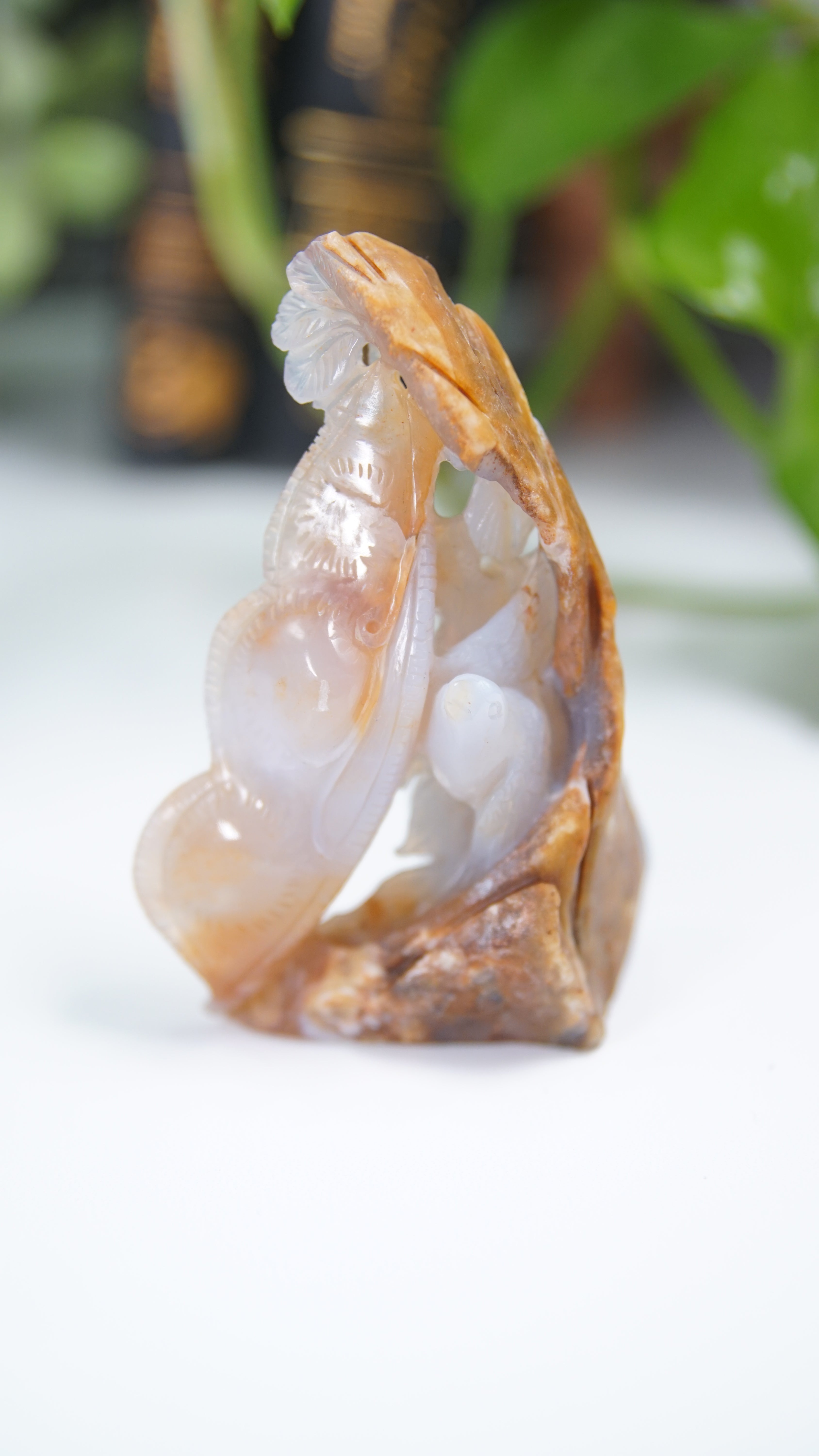 Master Carving - Blue Chalcedony Master Wu Carving - Little Bird In Peapods