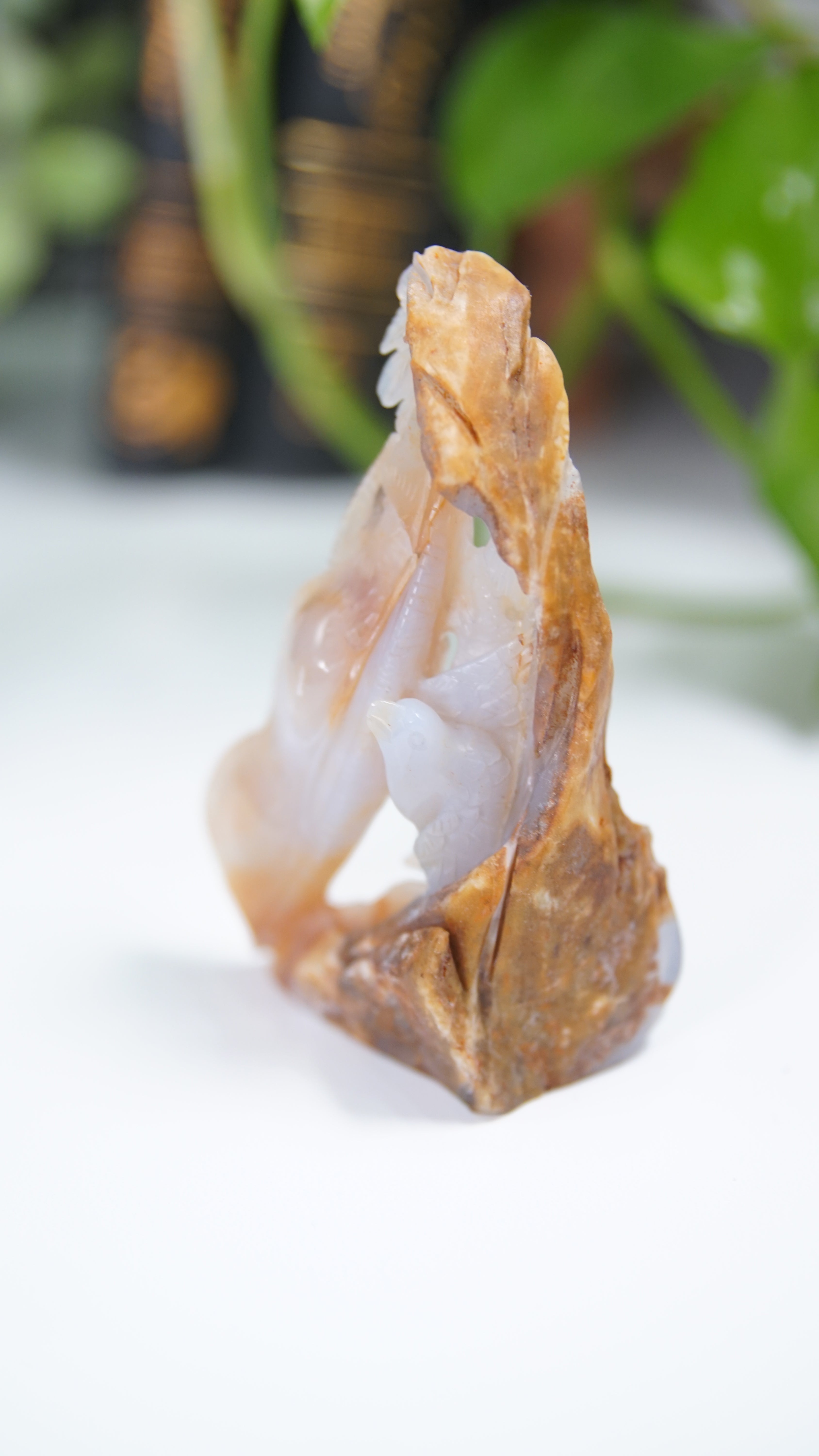 Master Carving - Blue Chalcedony Master Wu Carving - Little Bird In Peapods