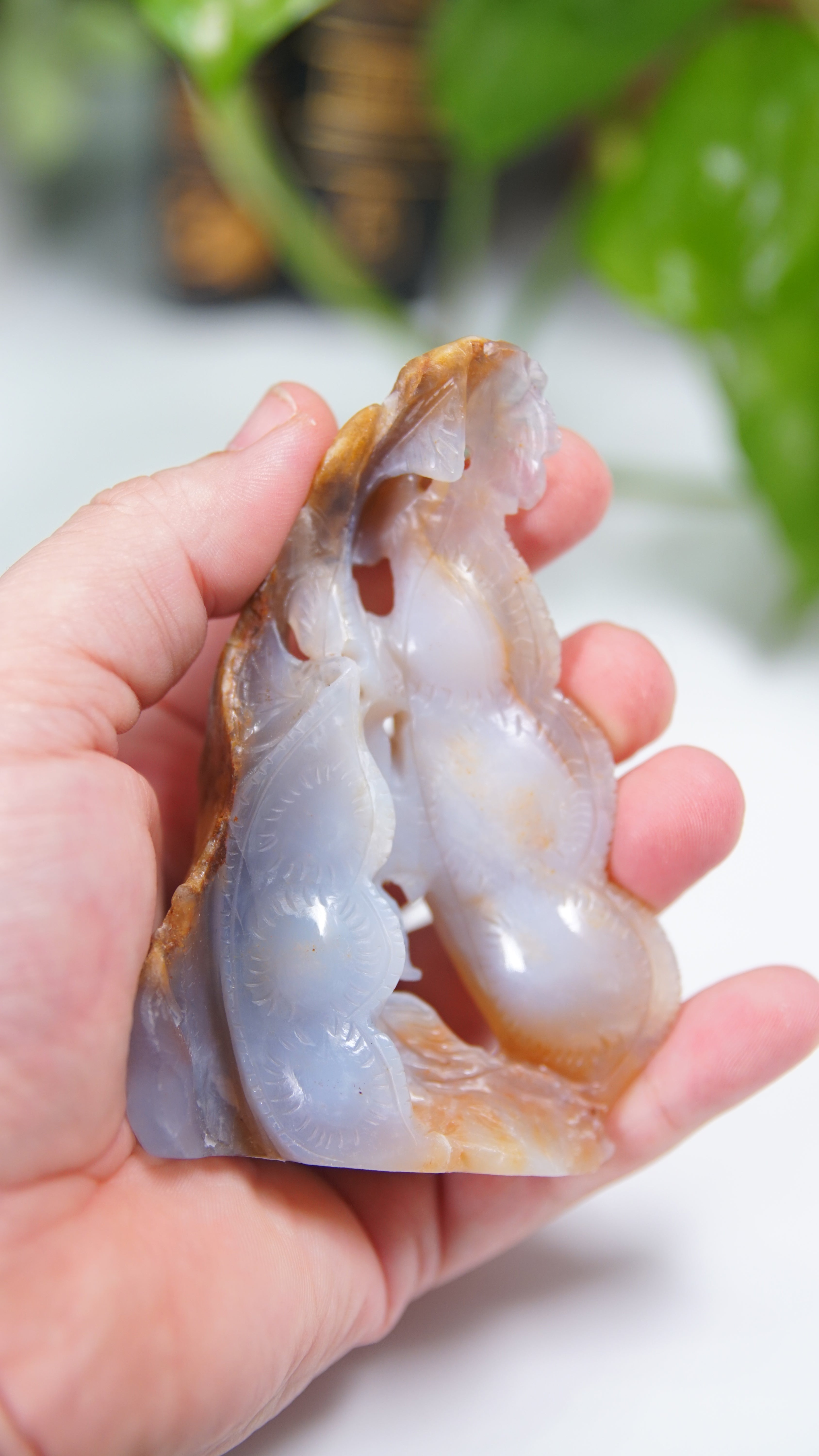 Master Carving - Blue Chalcedony Master Wu Carving - Little Bird In Peapods