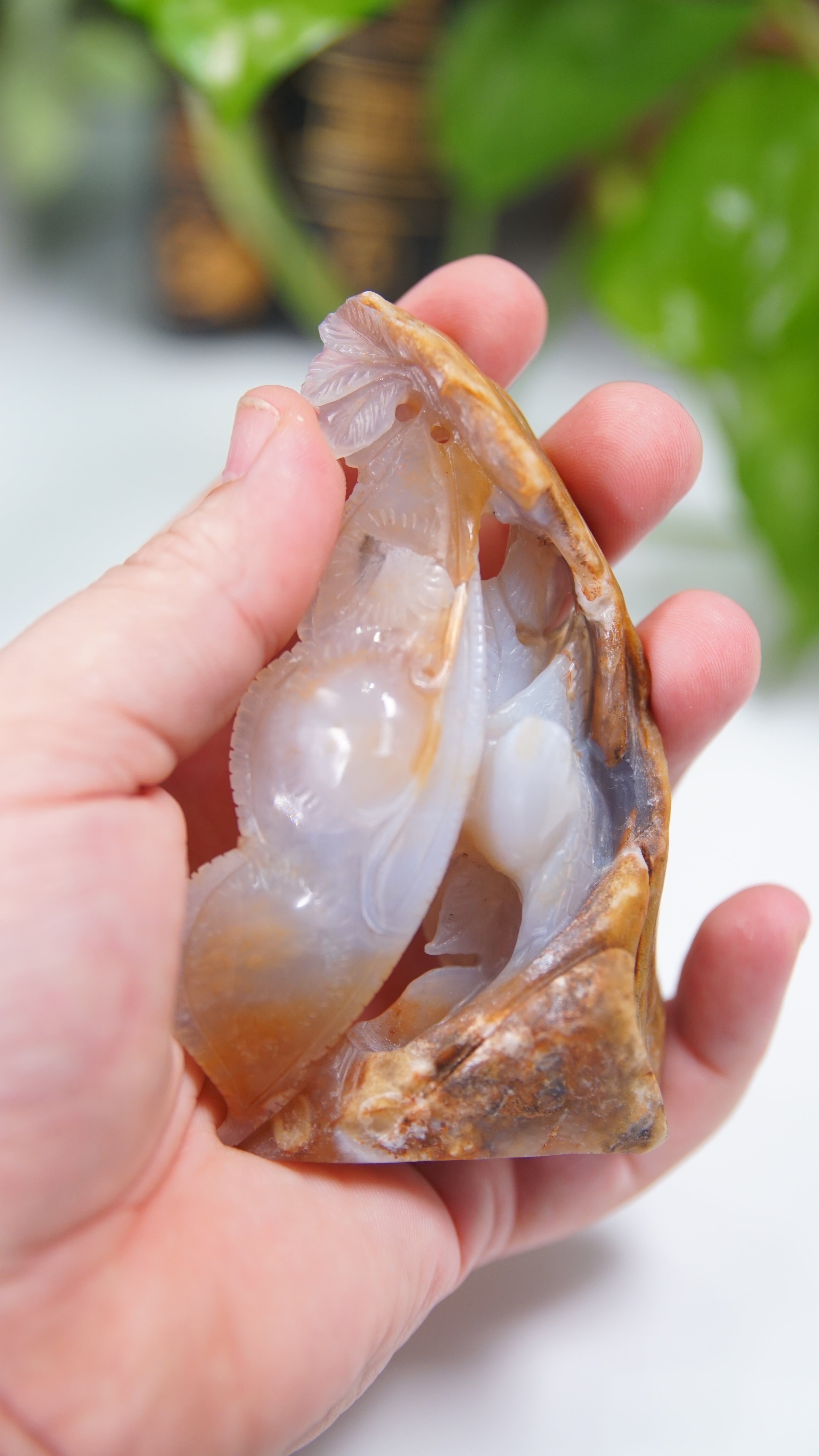 Master Carving - Blue Chalcedony Master Wu Carving - Little Bird In Peapods