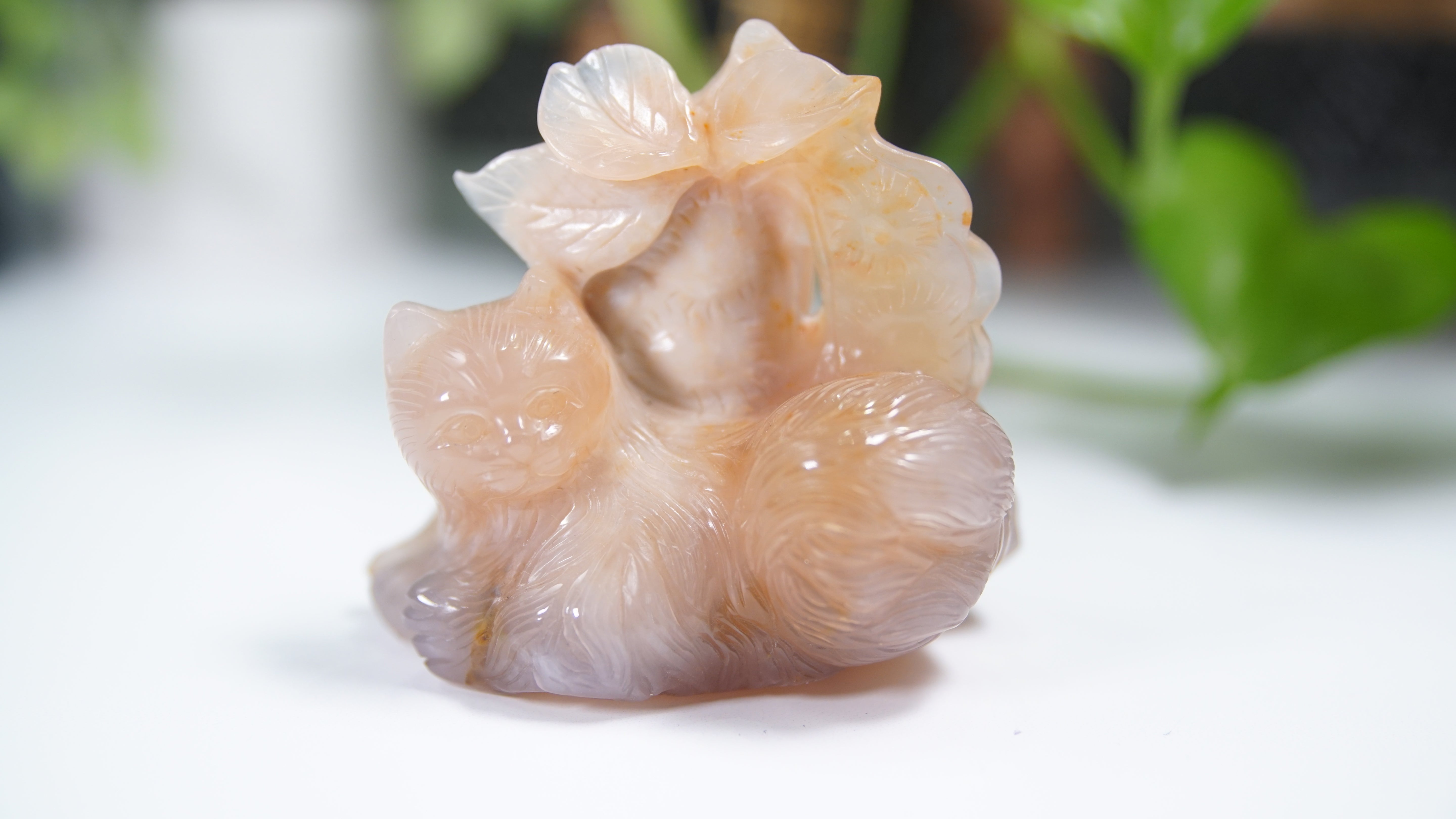 Master Carving - Blue Chalcedony Master Wu Carving - Sleepy Cat