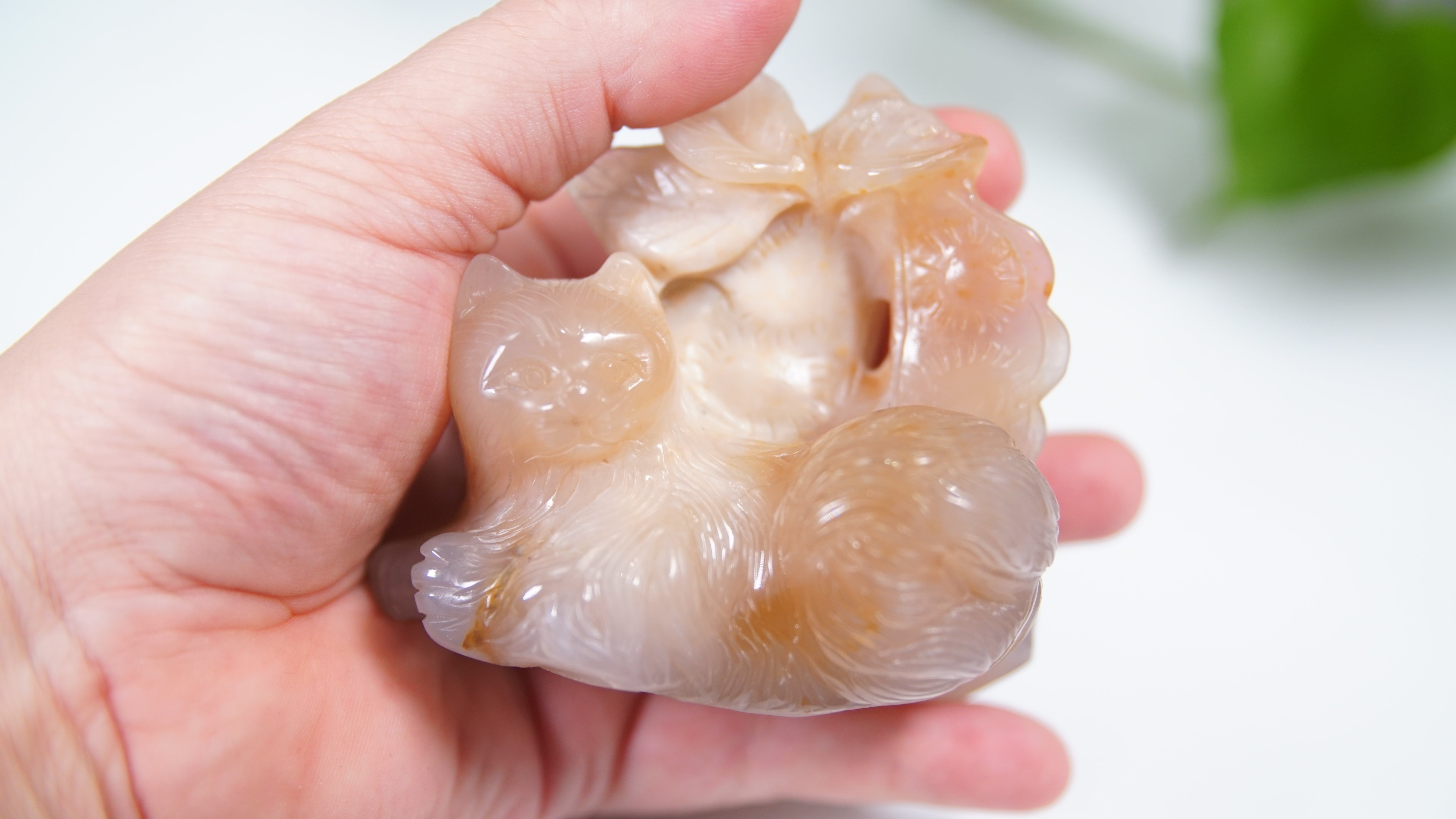 Master Carving - Blue Chalcedony Master Wu Carving - Sleepy Cat