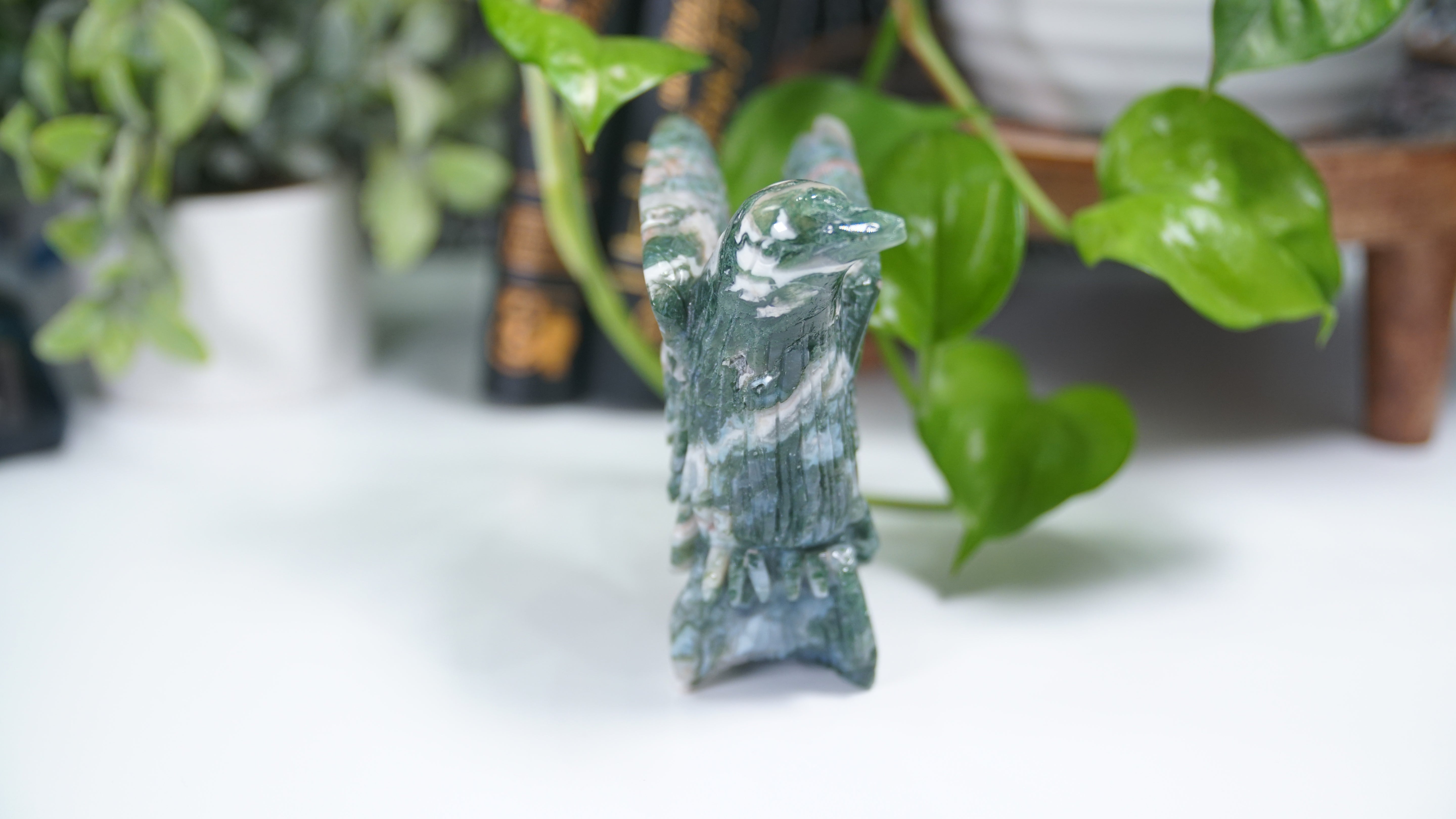 Pink Moss Agate Boutique Hummingbird Carving