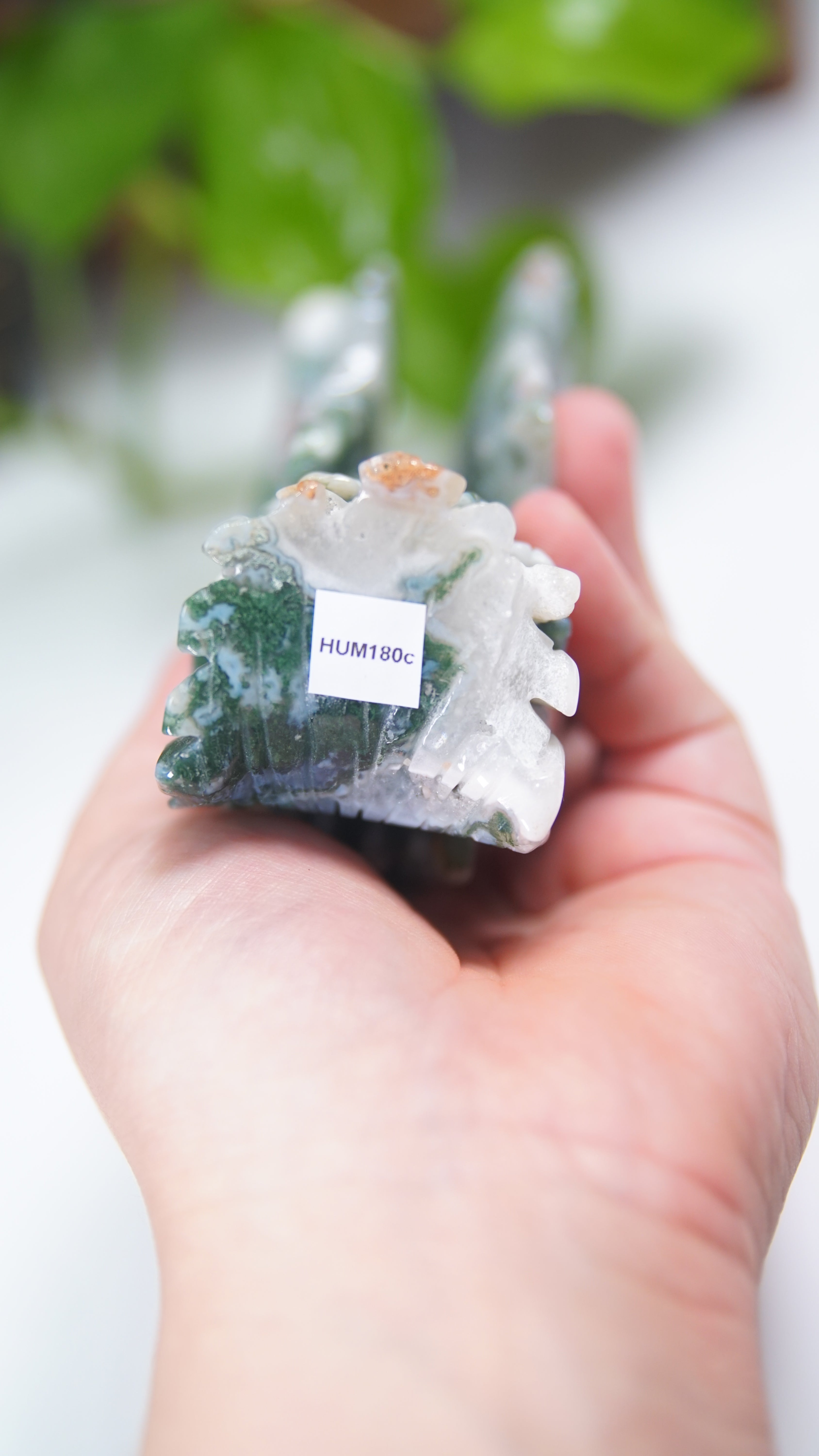 Pink Moss Agate Boutique Hummingbird Carving