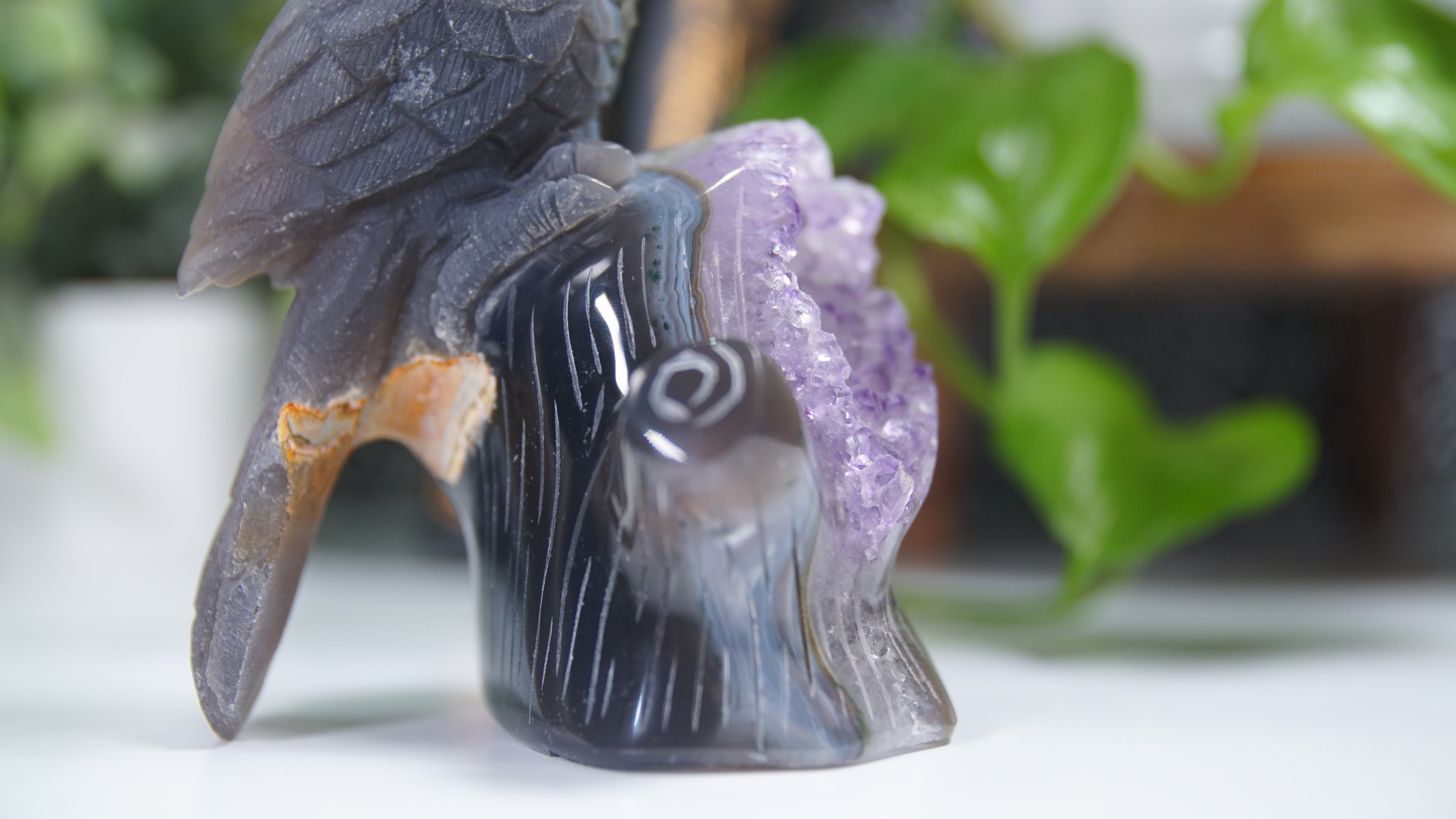 Master Carving Amethyst Agate Parrot on Branch