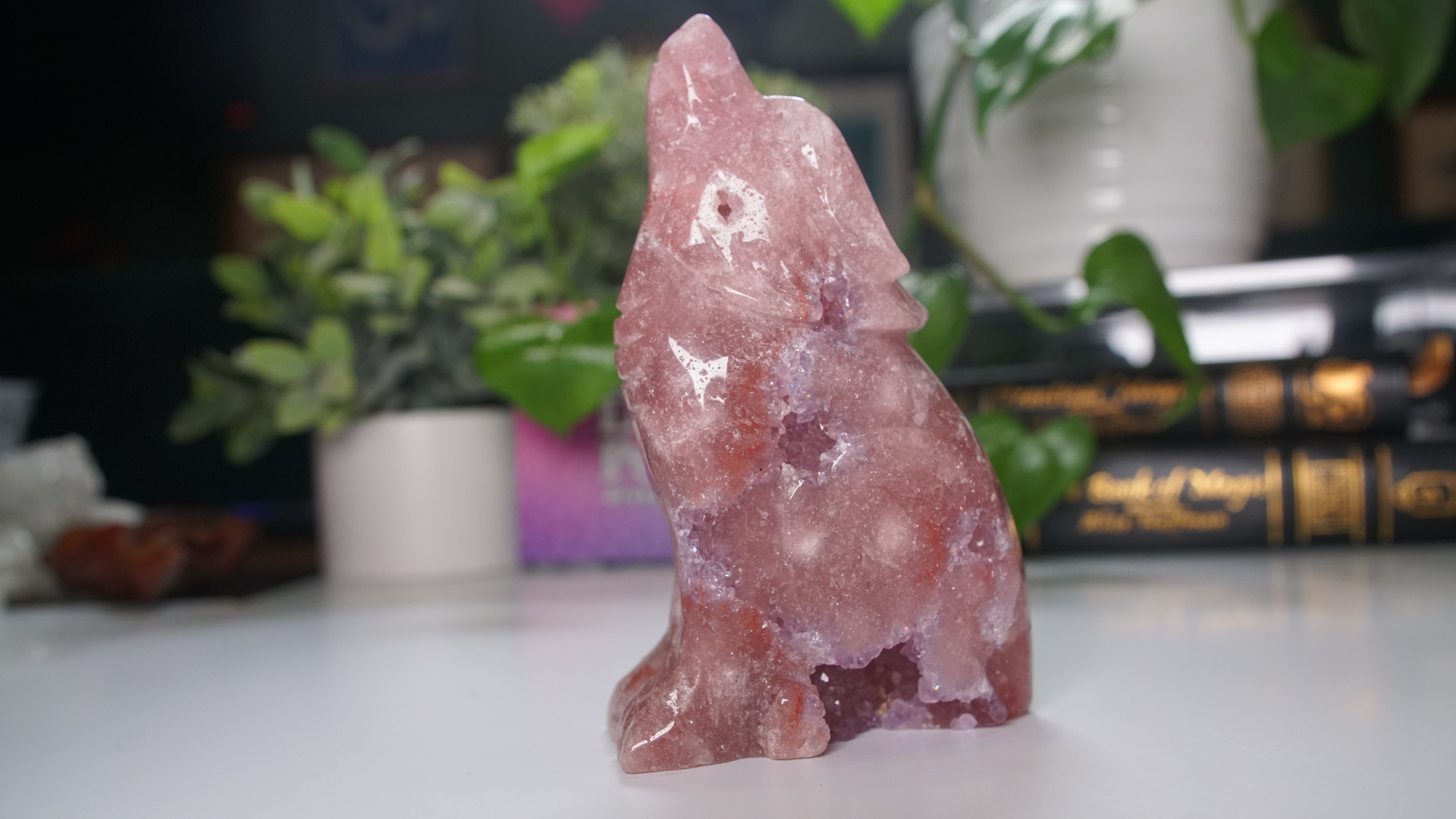 Druzy Amethyst Wolf Crystal Carving Geode Statement Piece
