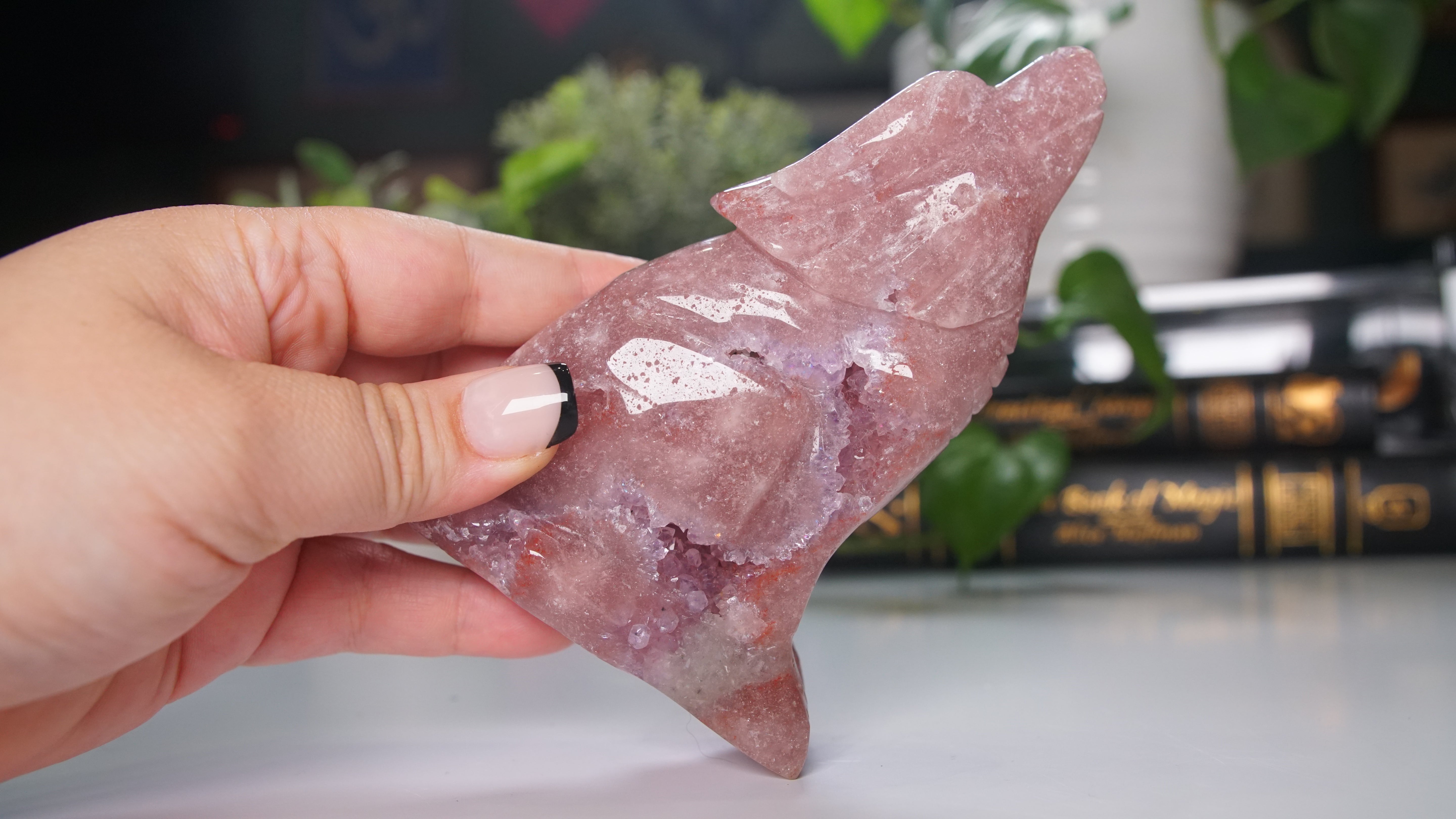Druzy Amethyst Wolf Crystal Carving Geode Statement Piece