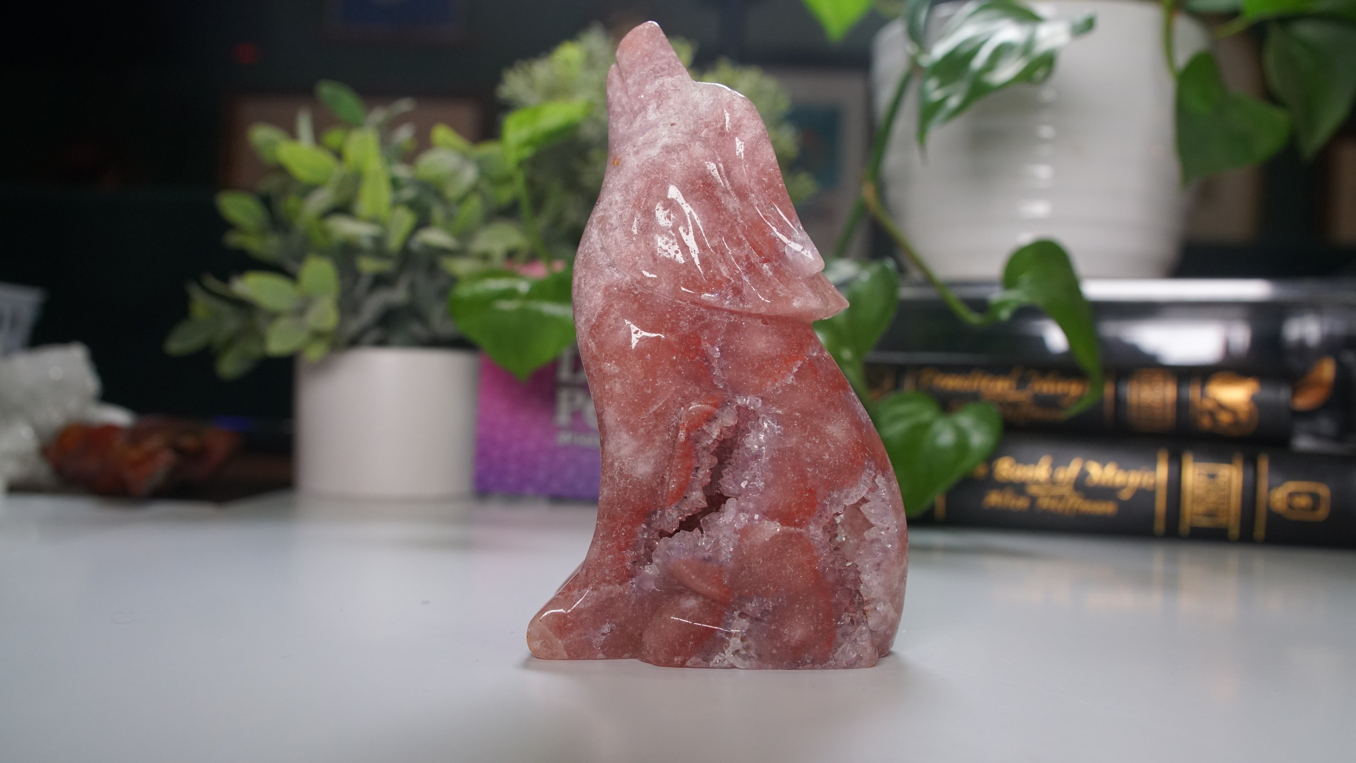 Druzy Amethyst Wolf Crystal Carving Geode Statement Piece