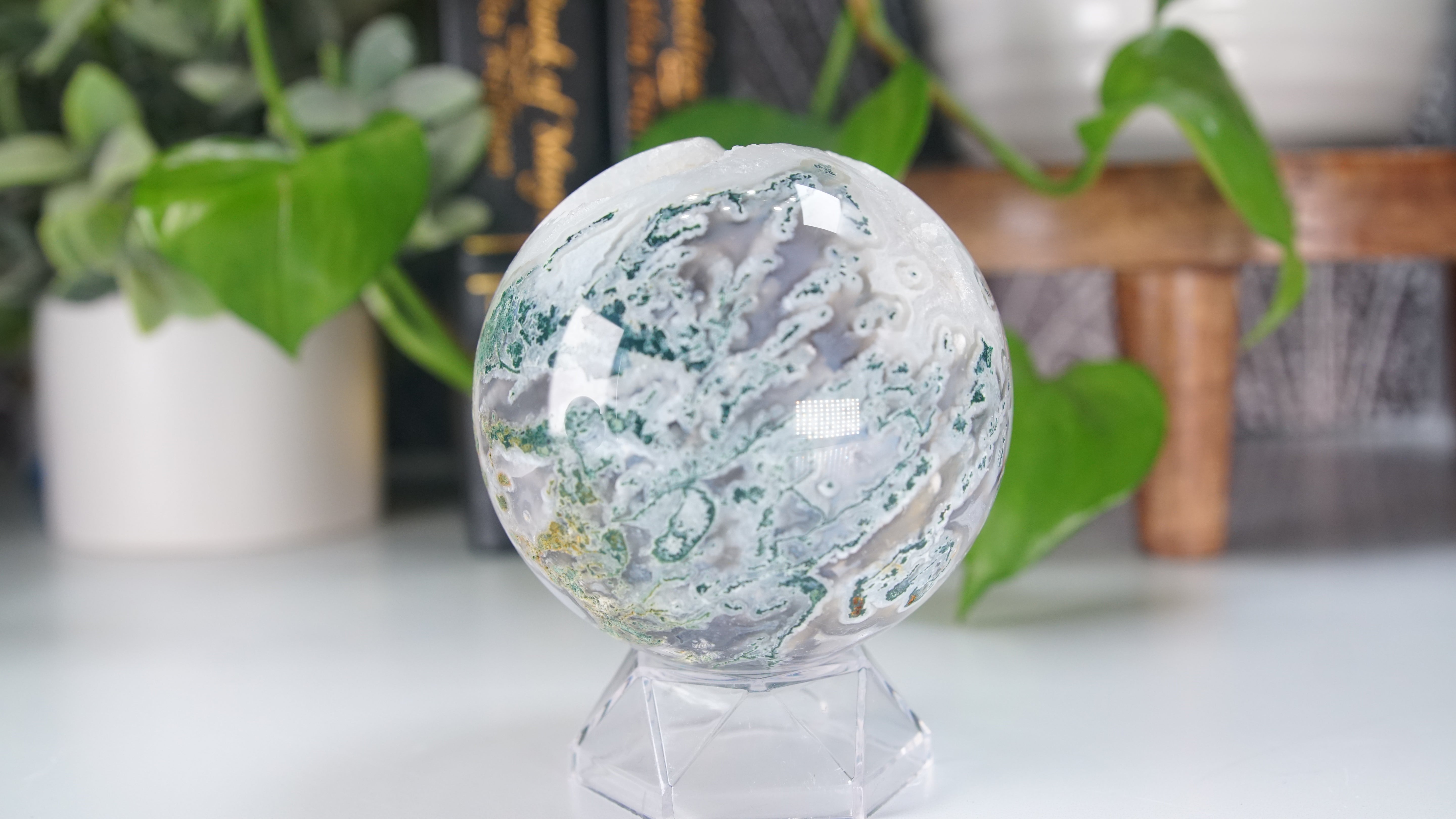 Druzy Blue Moss Agate Sphere | US Seller | Healing Crystal Druzy Moss Agate