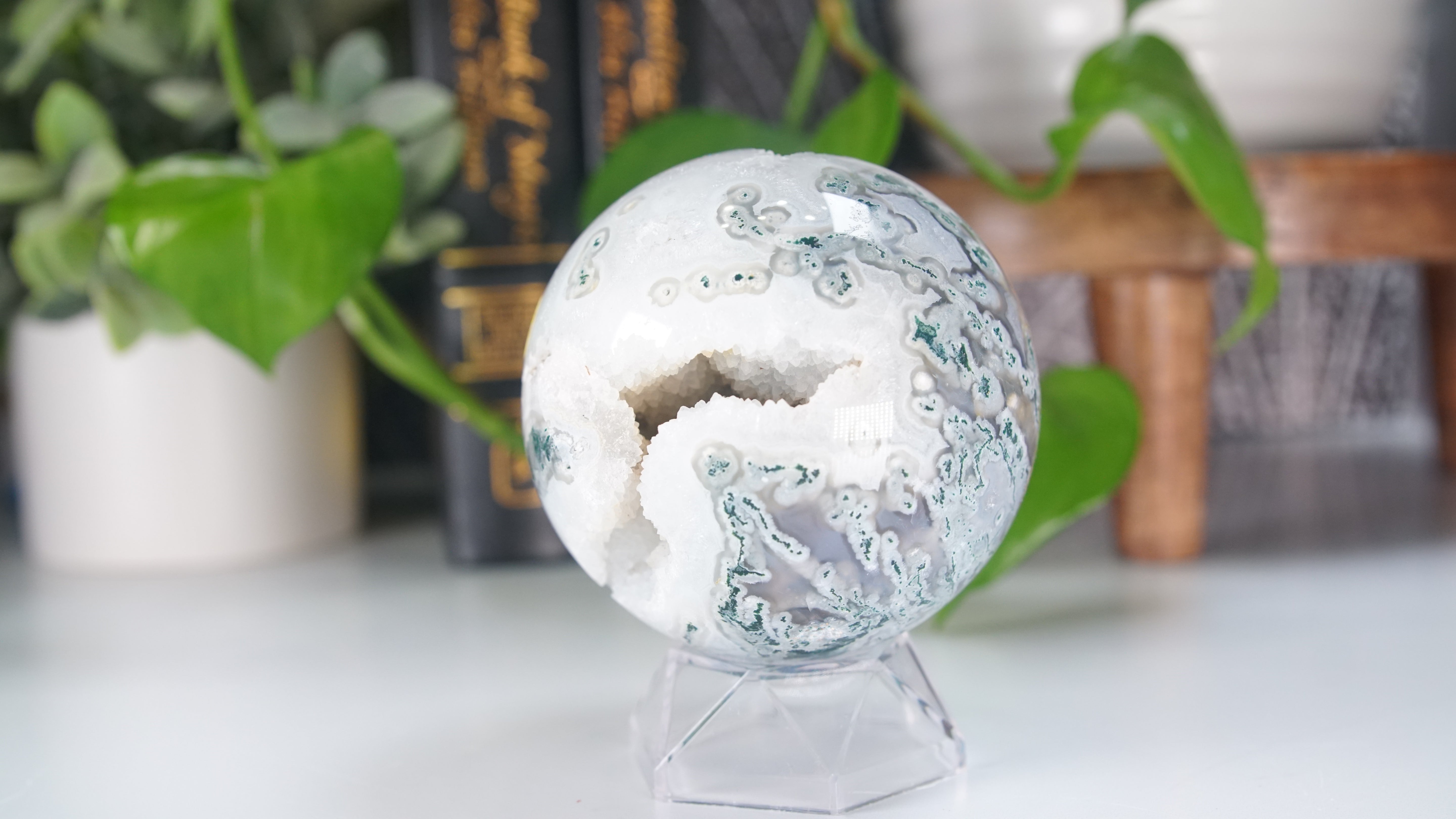 Druzy Blue Moss Agate Sphere | US Seller | Healing Crystal Druzy Moss Agate