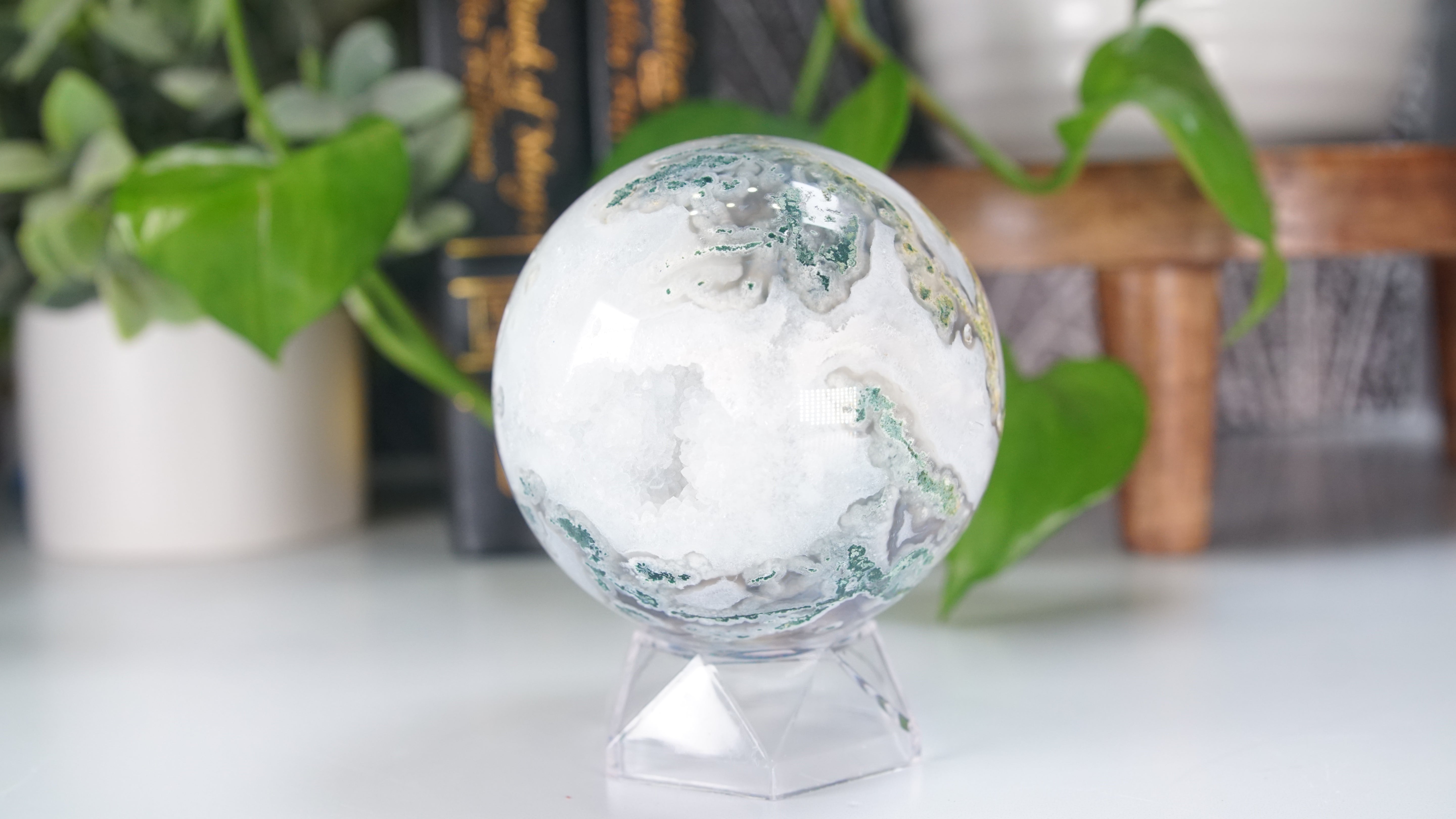 Druzy Blue Moss Agate Sphere | US Seller | Healing Crystal Druzy Moss Agate