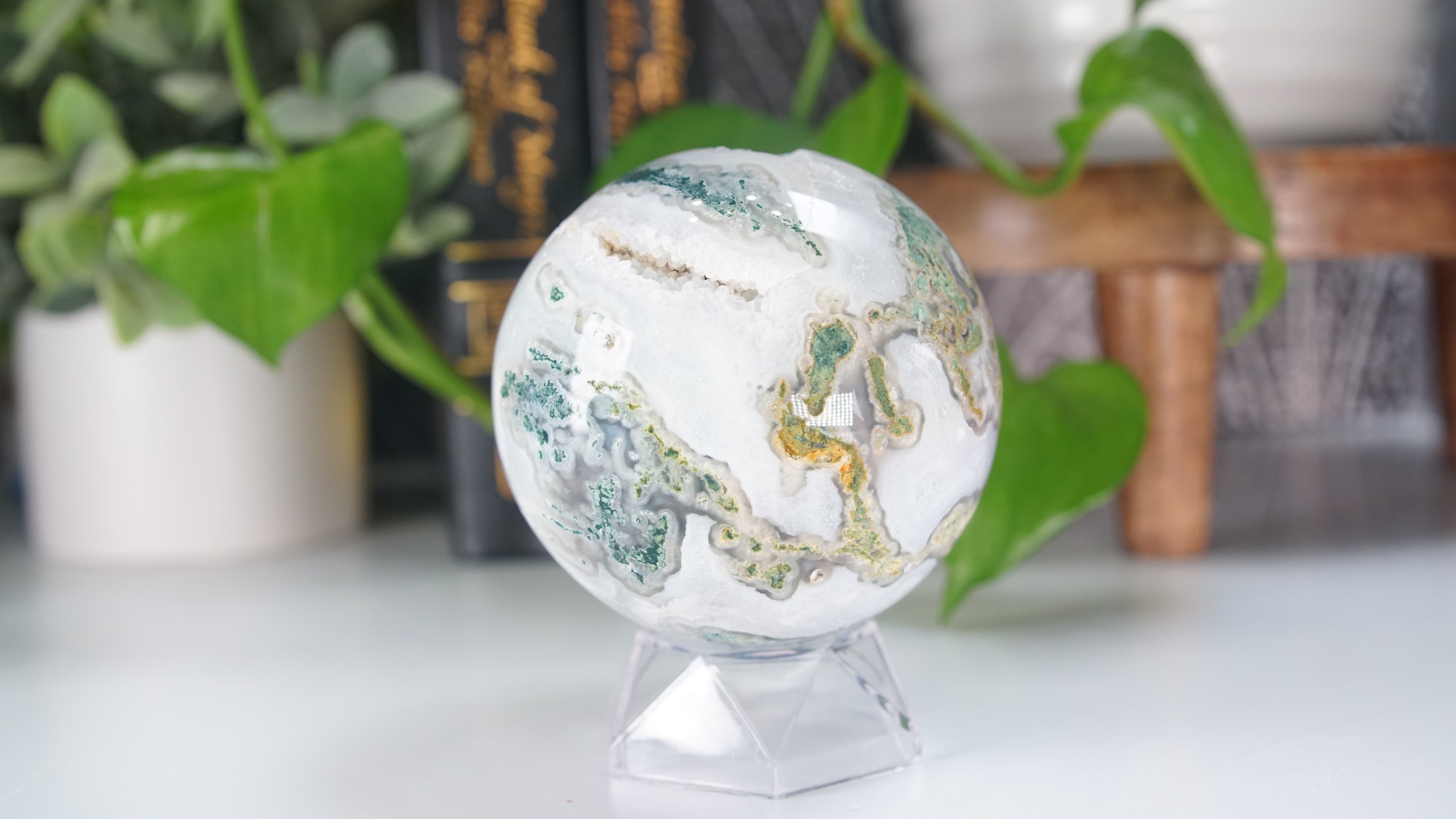Druzy Blue Moss Agate Sphere | US Seller | Healing Crystal Druzy Moss Agate