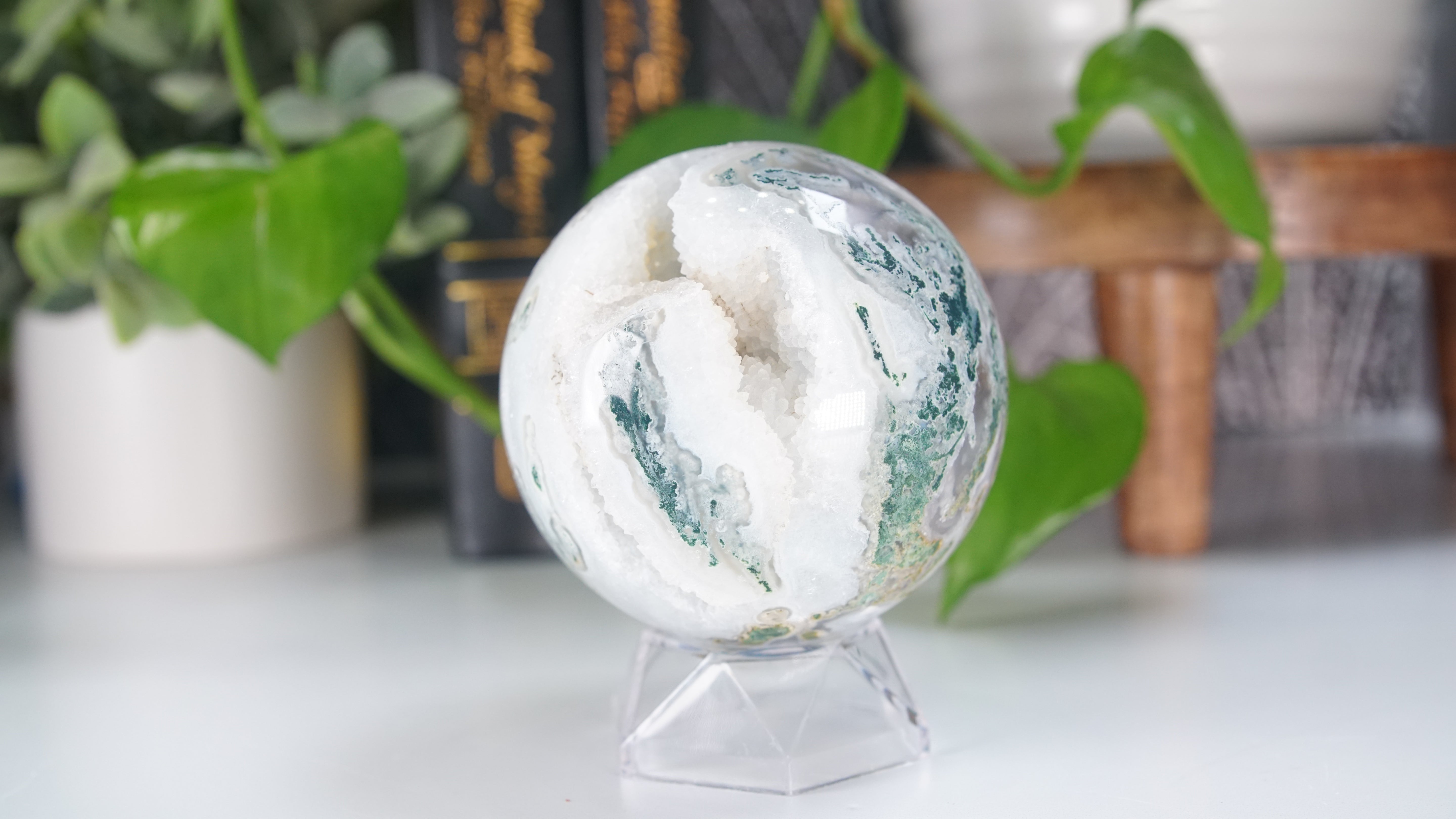 Druzy Blue Moss Agate Sphere | US Seller | Healing Crystal Druzy Moss Agate