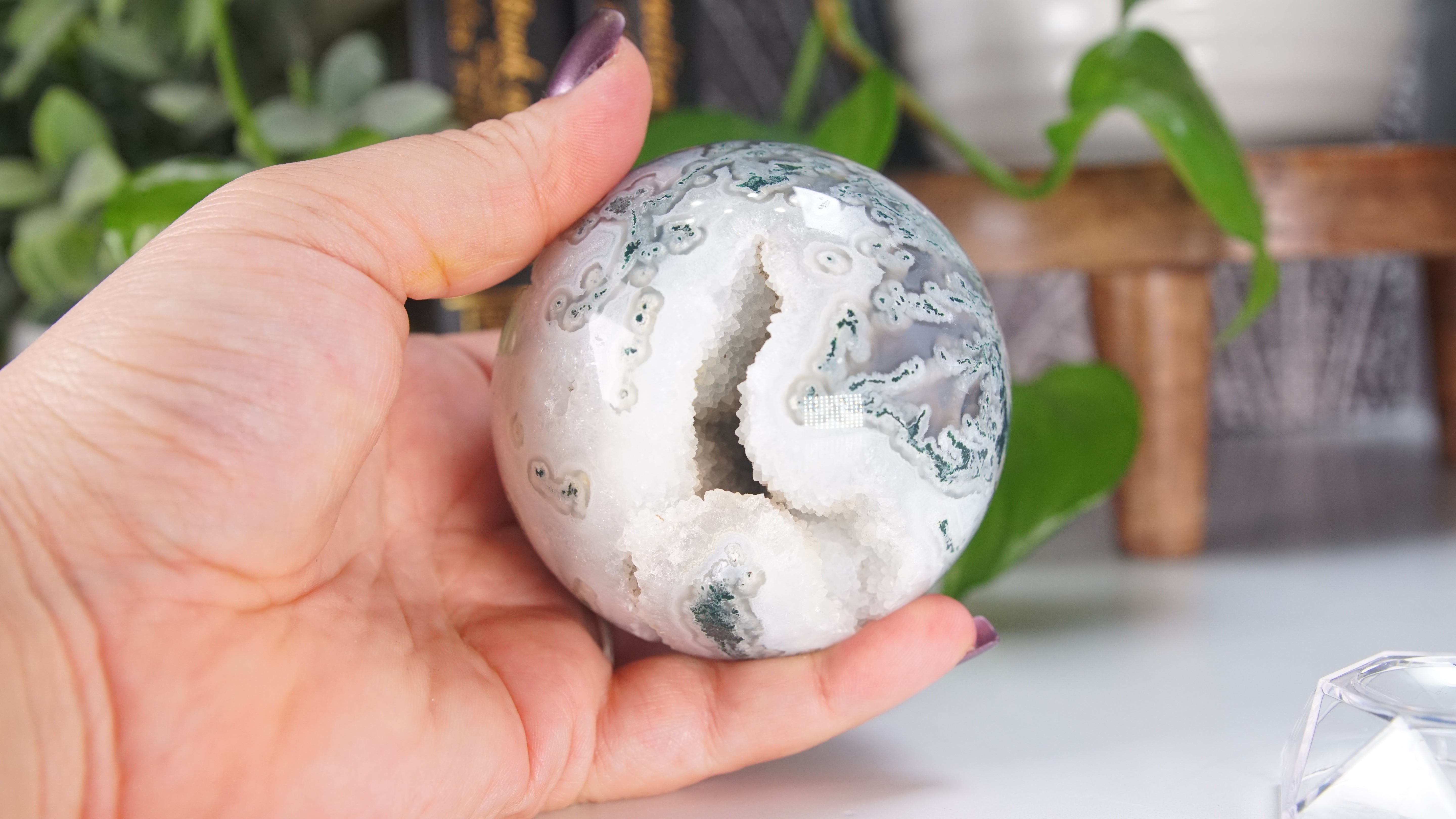 Druzy Blue Moss Agate Sphere | US Seller | Healing Crystal Druzy Moss Agate