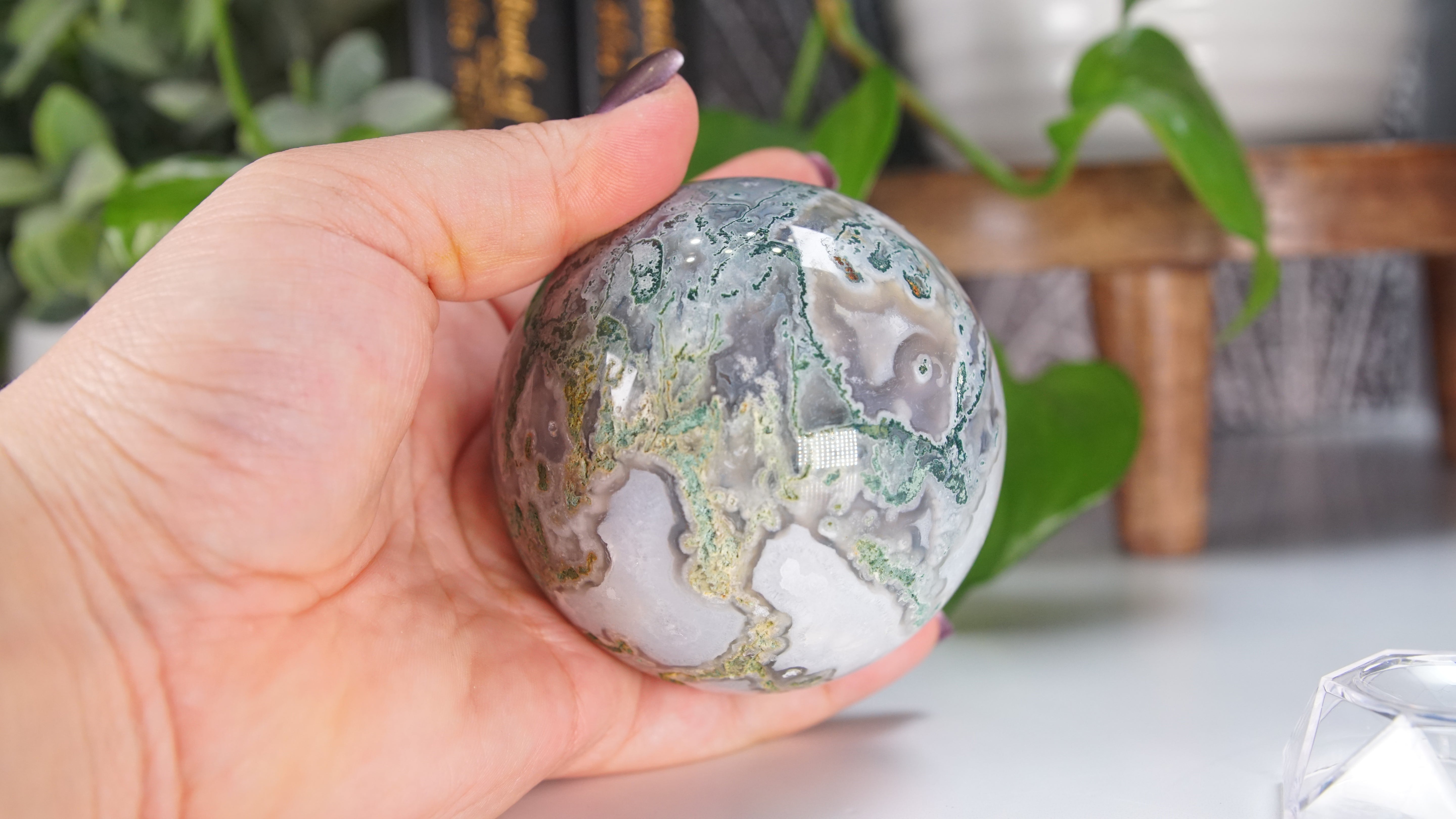 Druzy Blue Moss Agate Sphere | US Seller | Healing Crystal Druzy Moss Agate