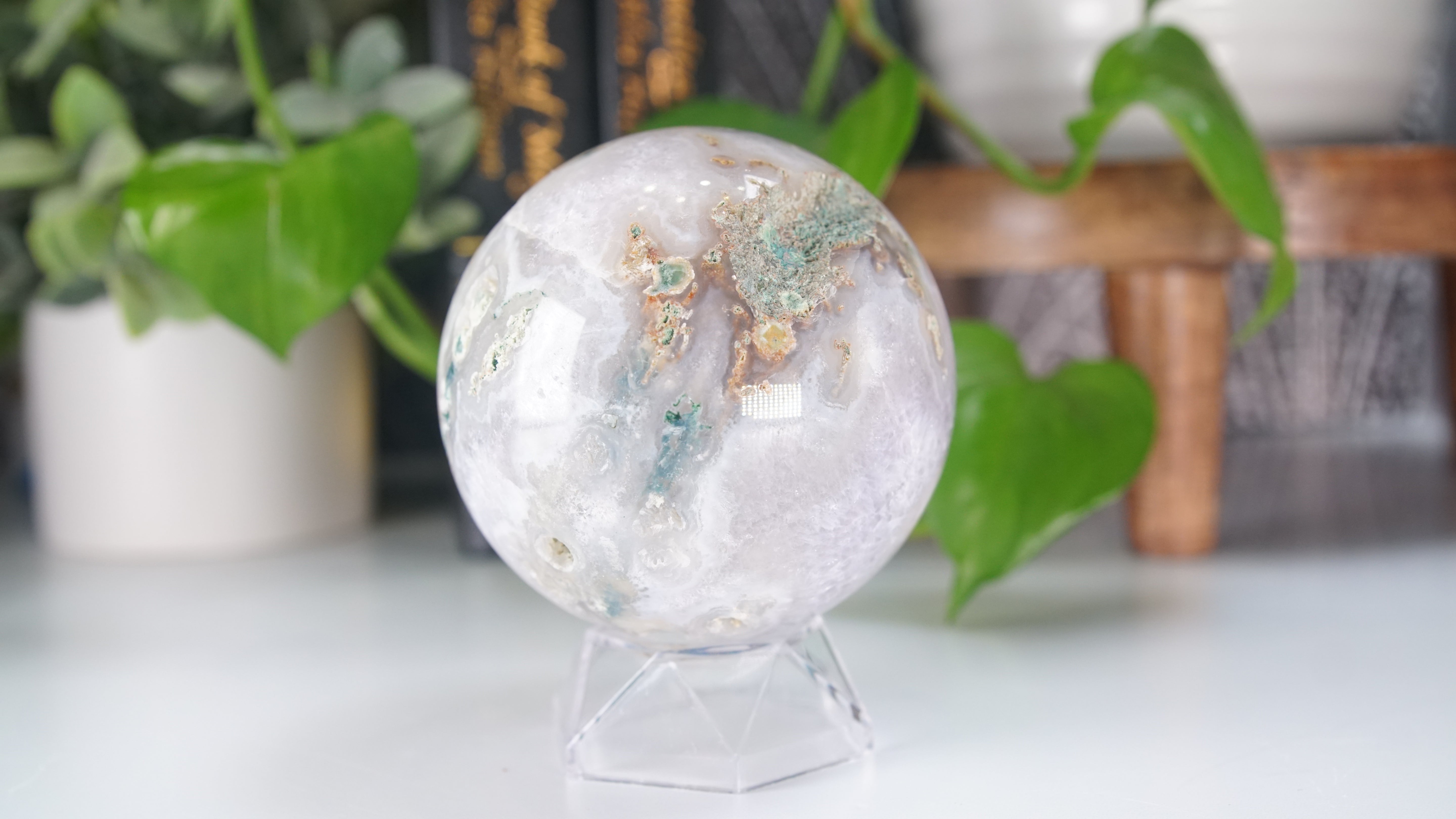 Druzy Moss Agate Sphere | US Seller | Healing Crystal Druzy Moss Agate