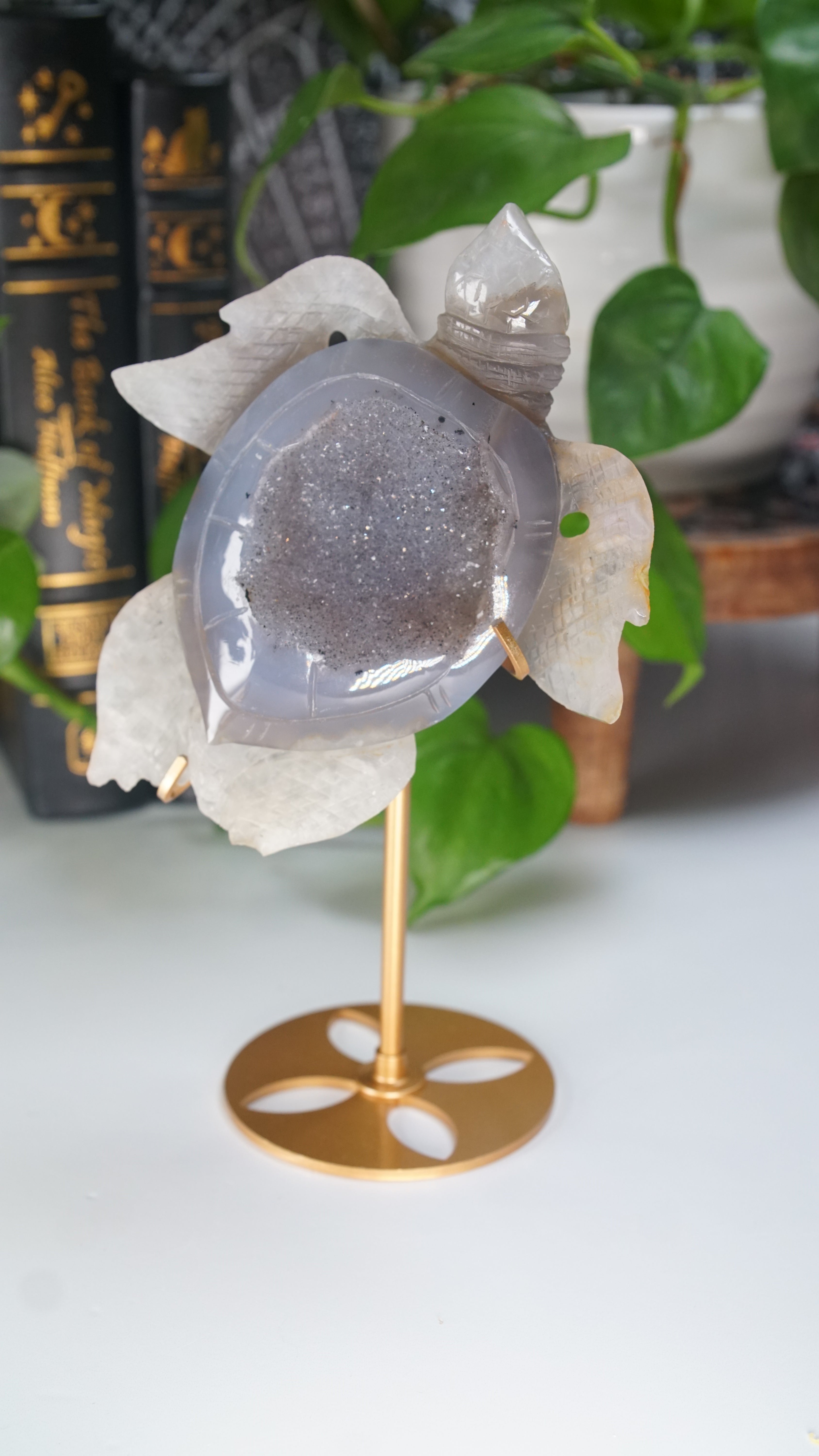 Boutique Carving Druzy Agate Sea Turtle With Stand
