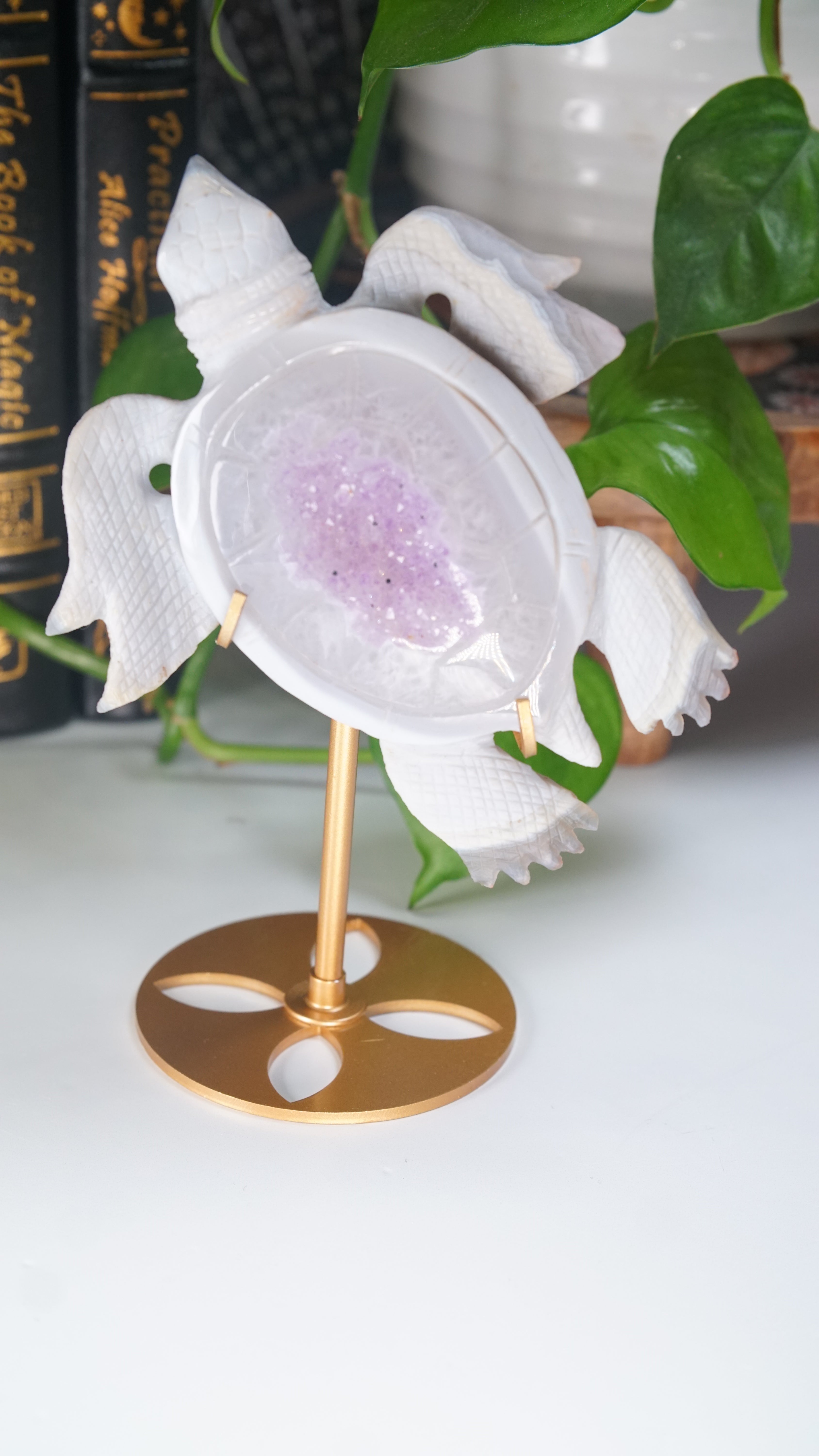 Boutique Carving Amethyst Agate Sea Turtle With Stand