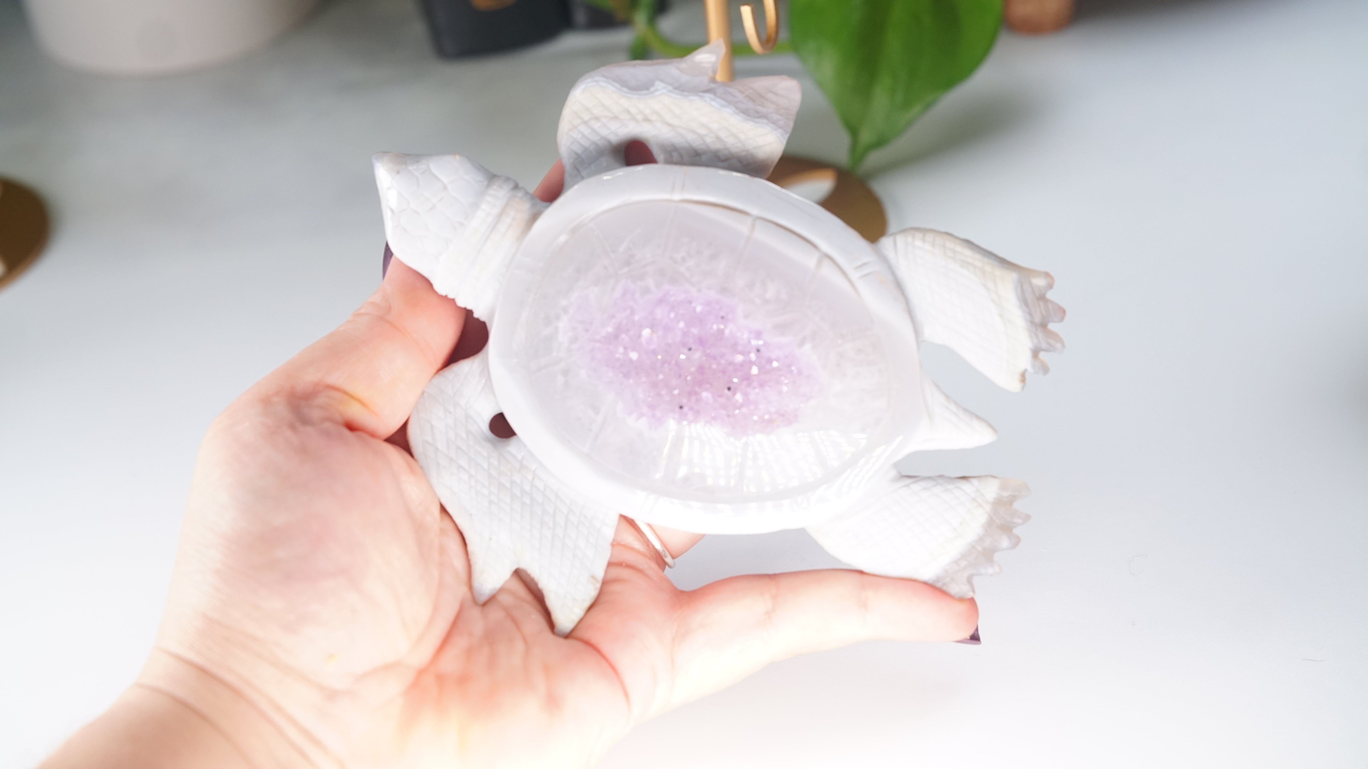Boutique Carving Amethyst Agate Sea Turtle With Stand