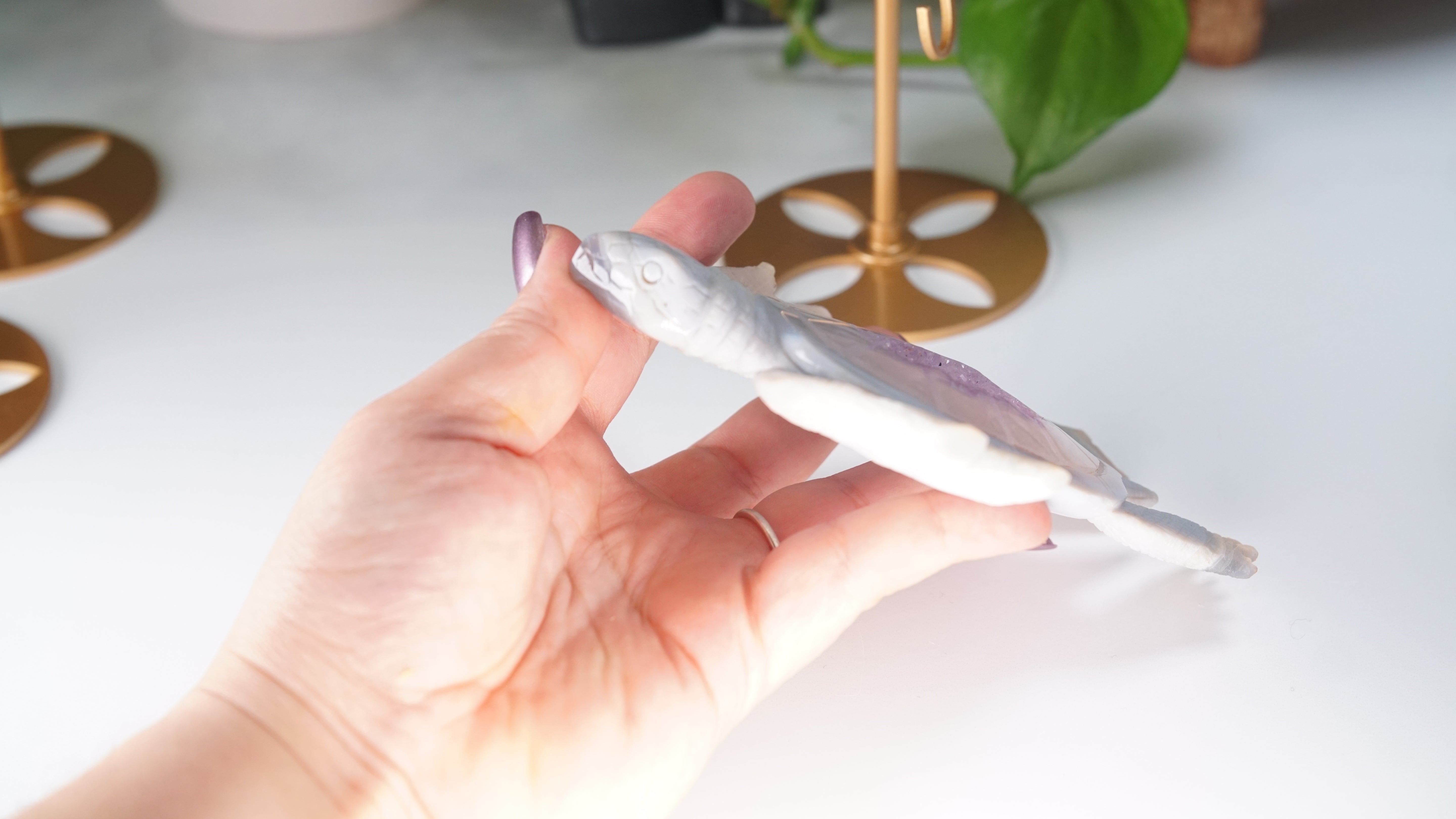 Boutique Carving Amethyst Agate Sea Turtle With Stand