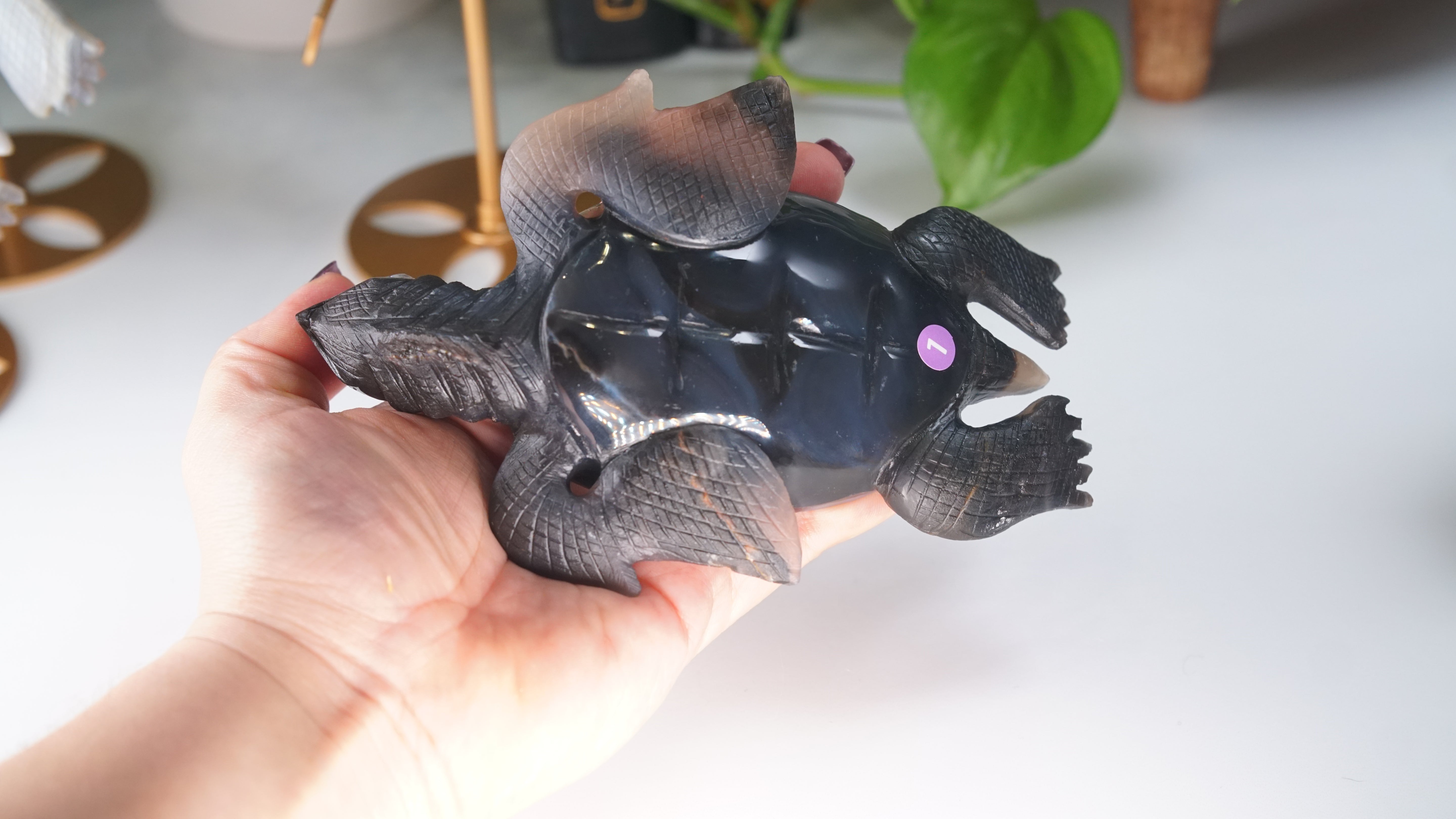 Boutique Carving Druzy Agate Sea Turtle With Stand