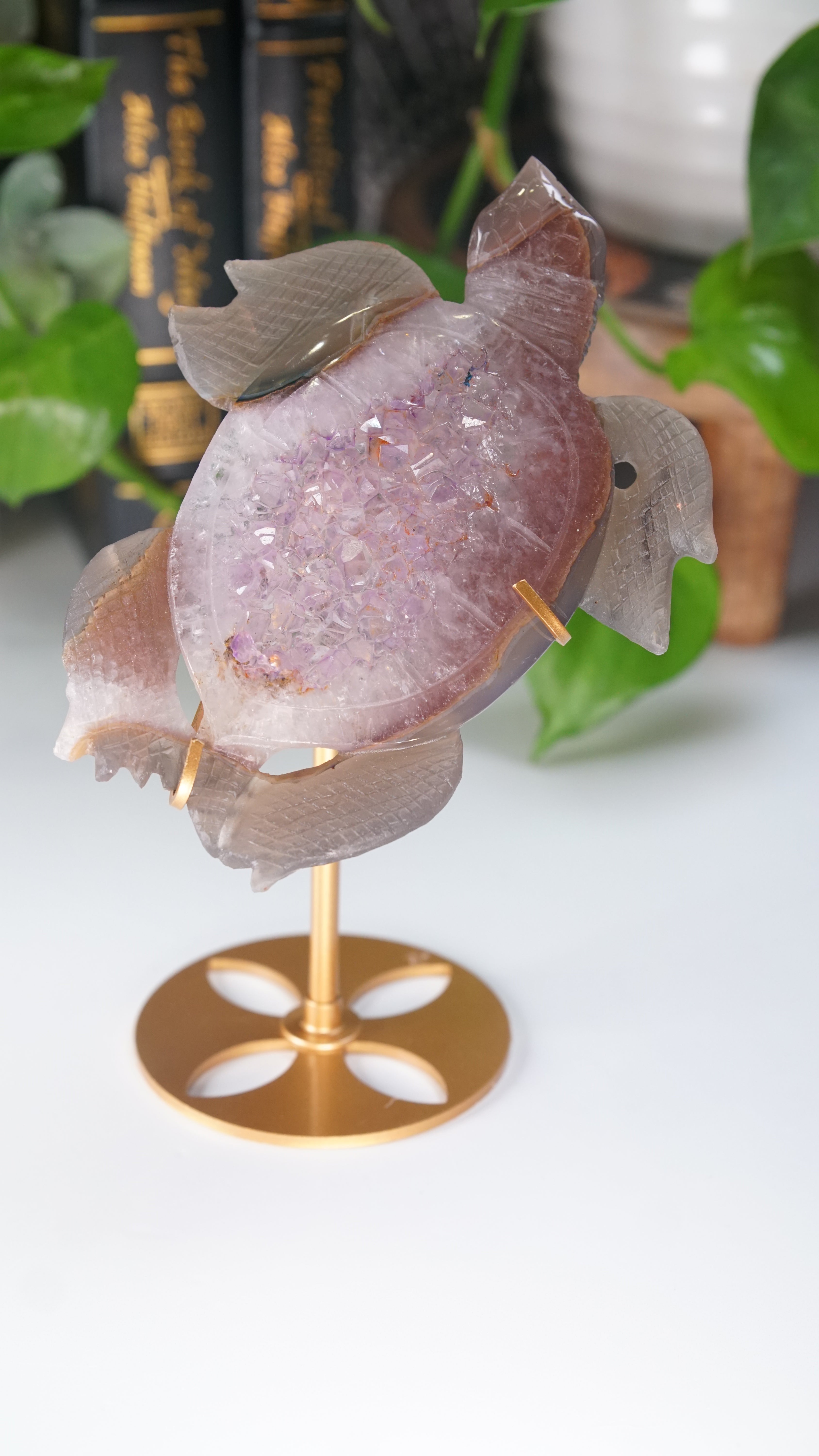 Boutique Carving Amethyst Agate Sea Turtle With Stand