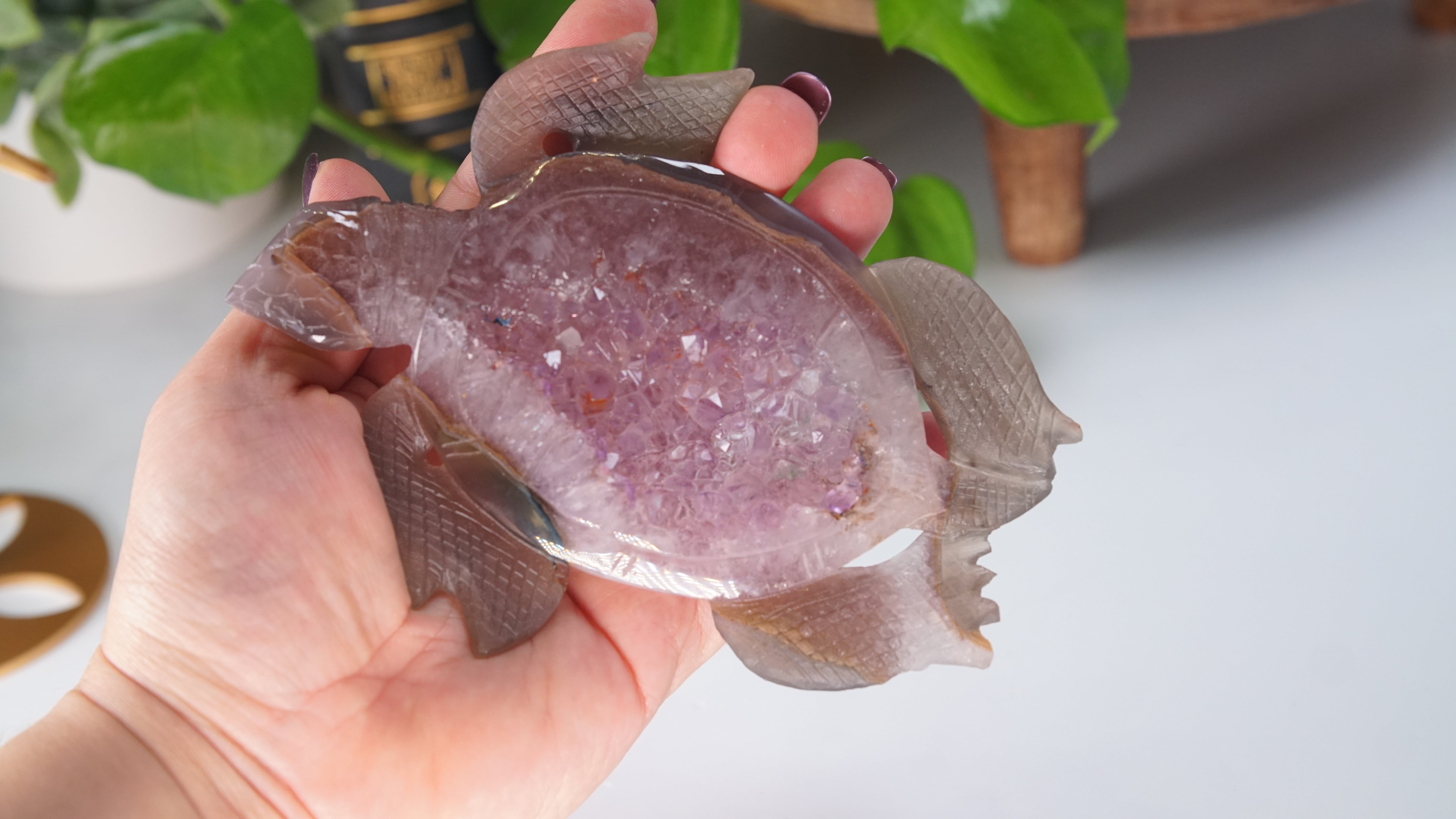 Boutique Carving Amethyst Agate Sea Turtle With Stand