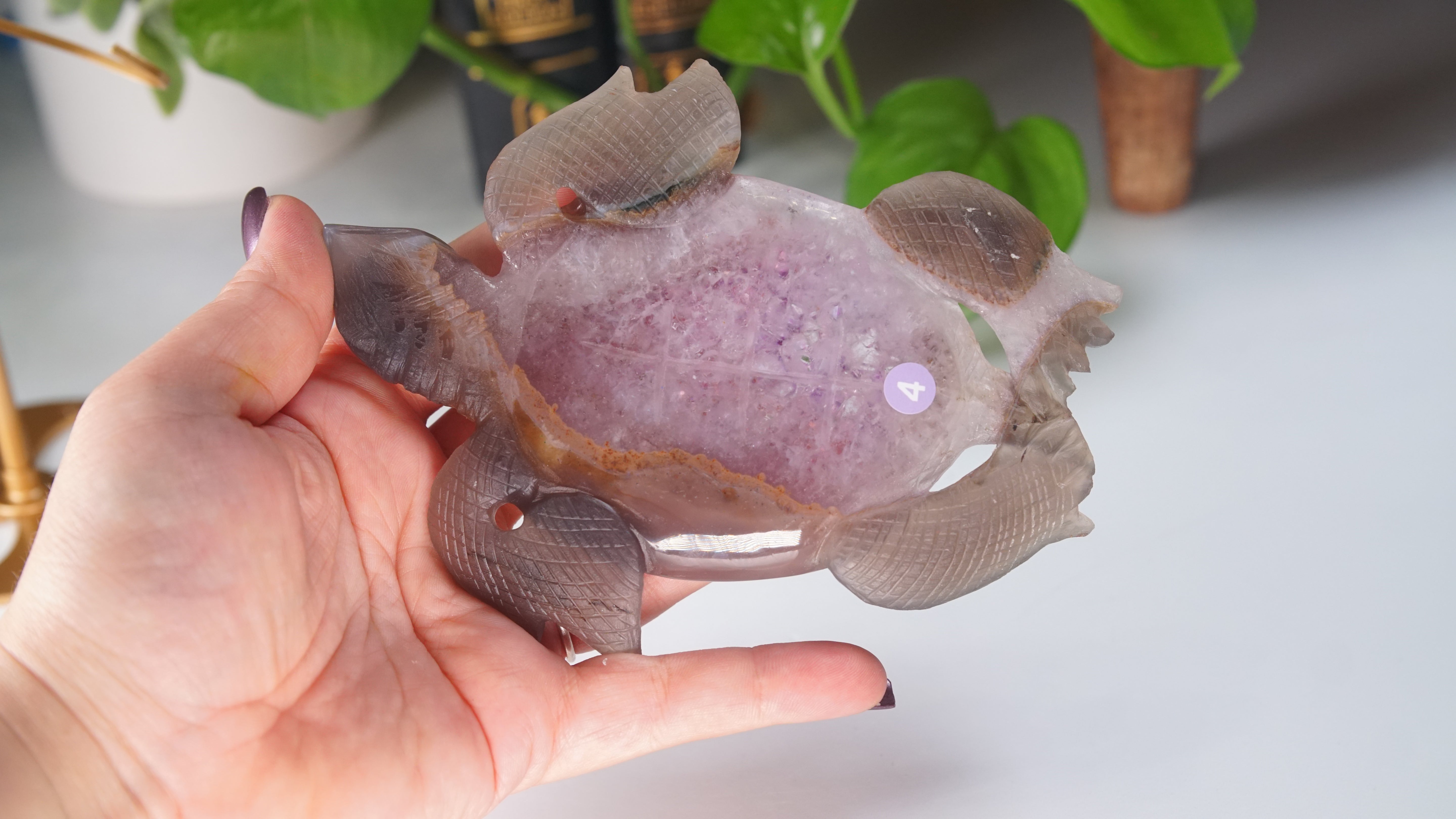 Boutique Carving Amethyst Agate Sea Turtle With Stand