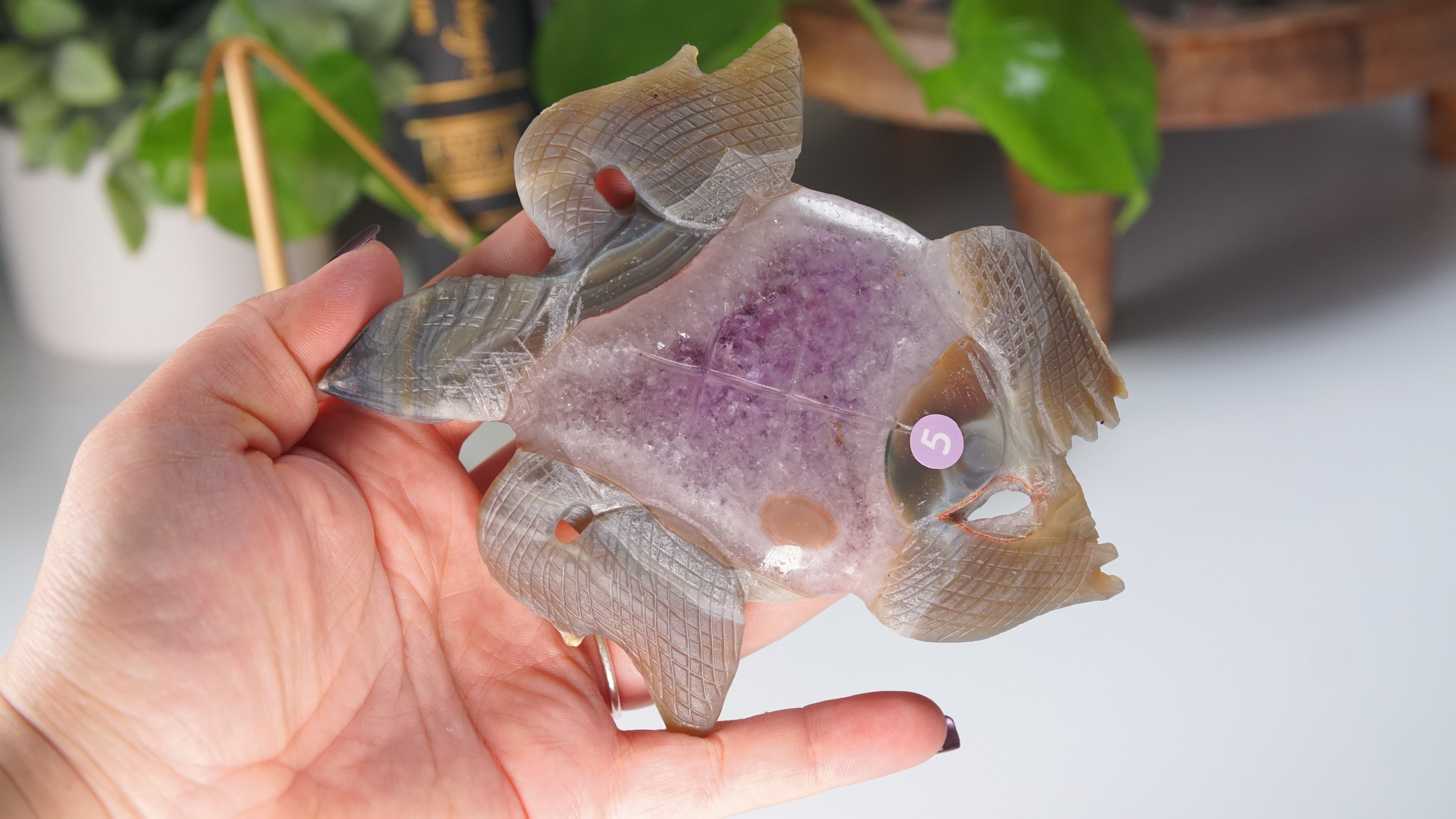 Boutique Carving Amethyst Agate Sea Turtle With Stand