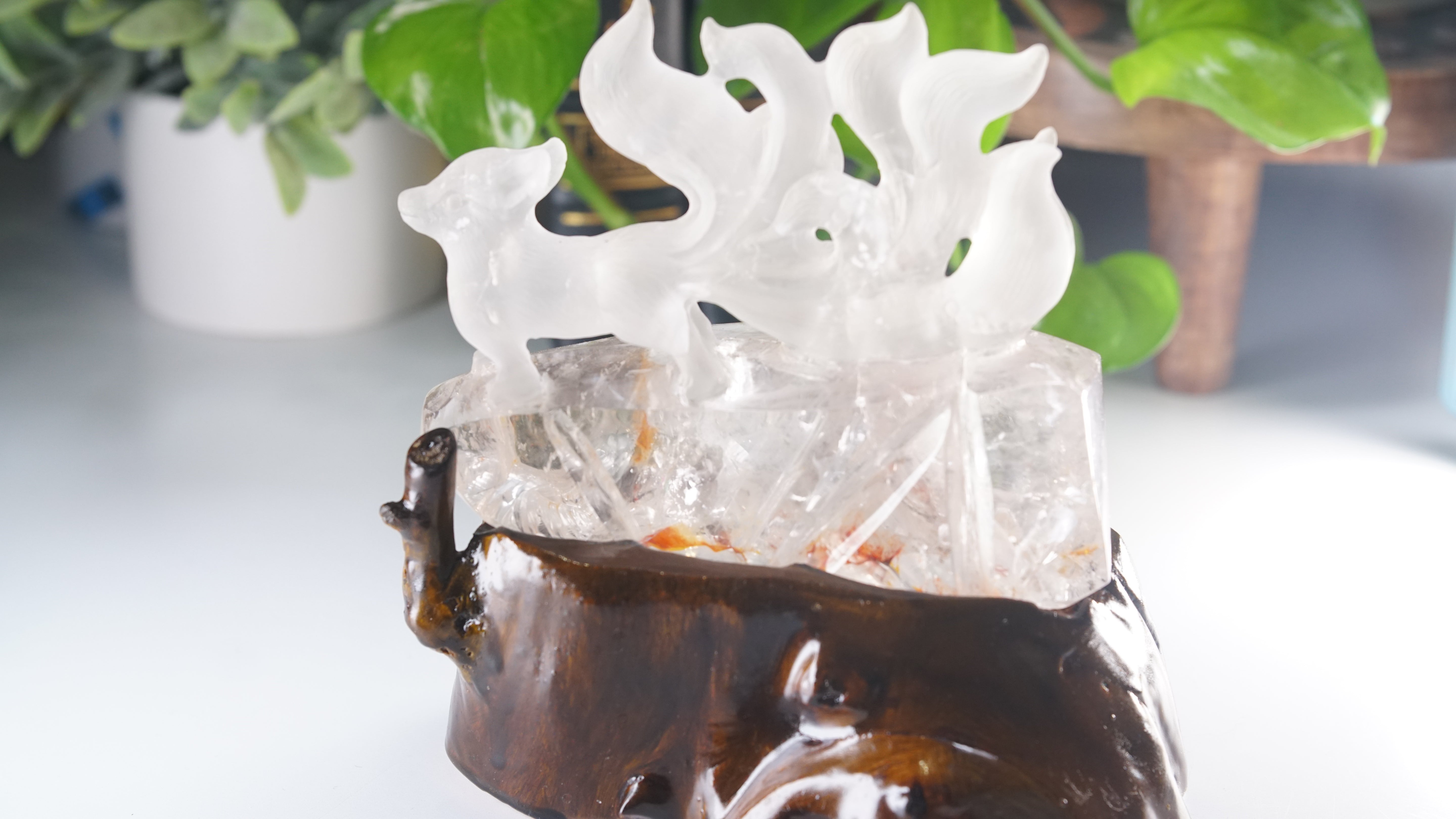 Large Chunky Clear Quartz Fox Carving | High Quality Quartz