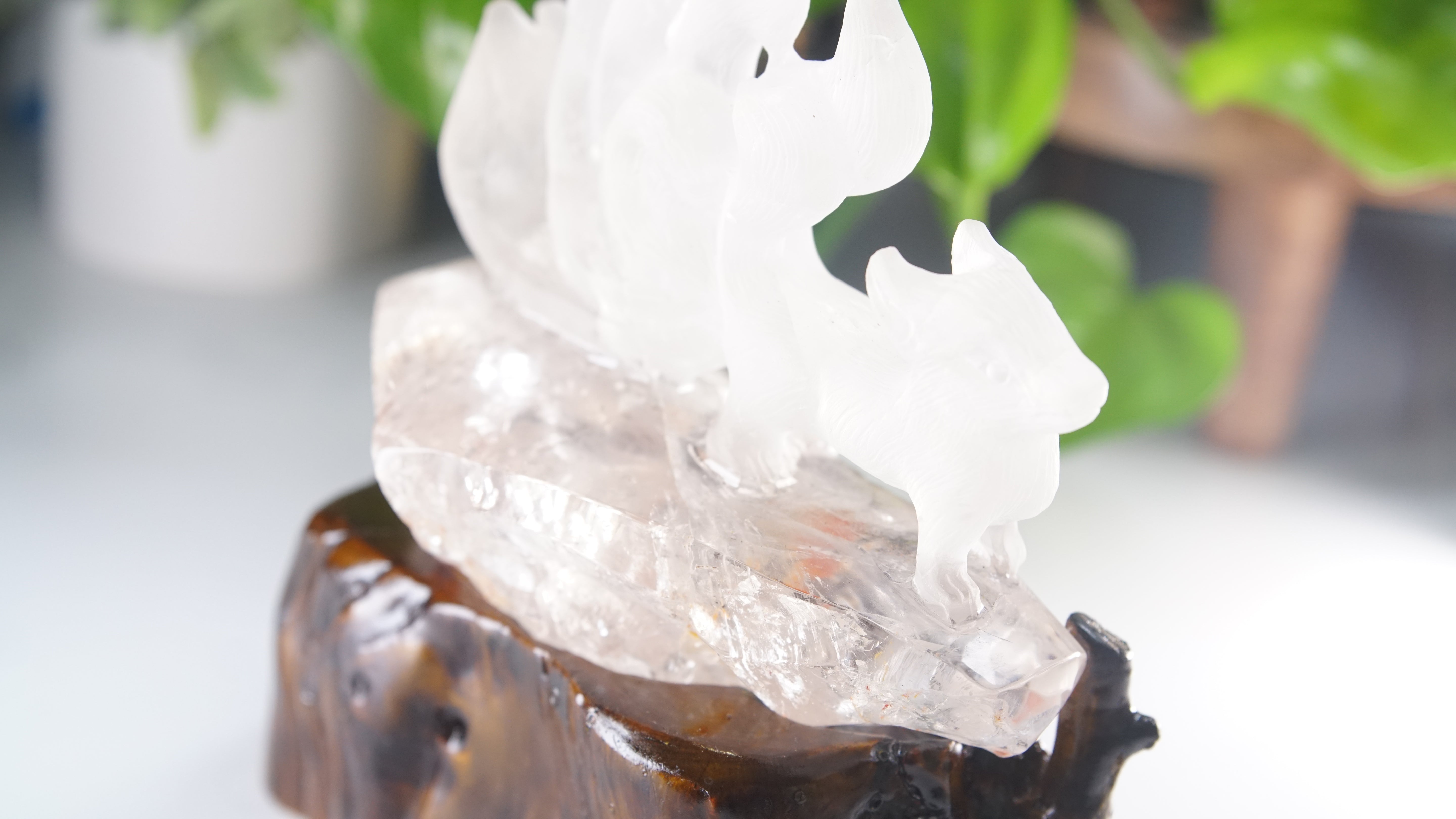 Large Chunky Clear Quartz Fox Carving | High Quality Quartz