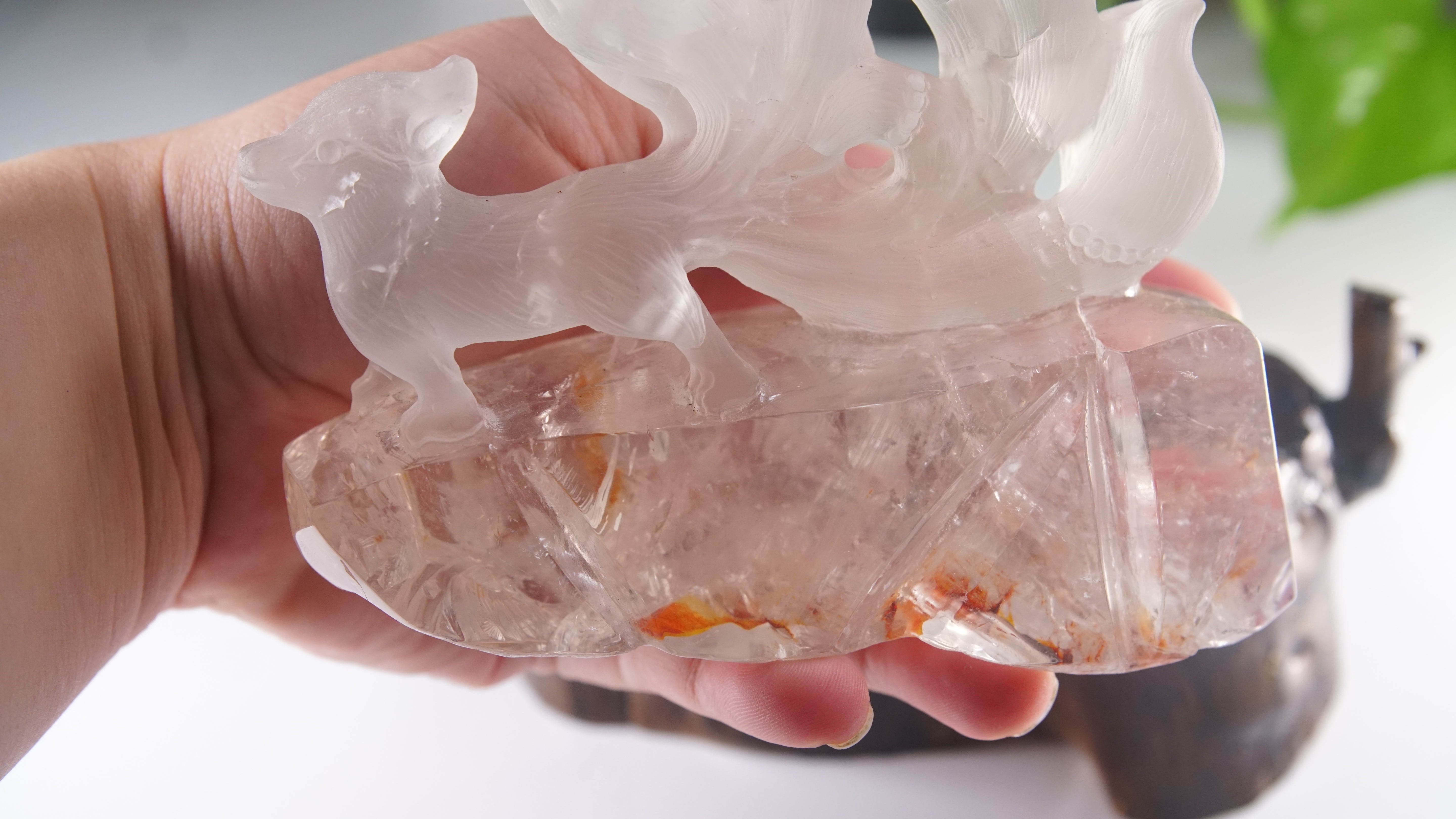 Large Chunky Clear Quartz Fox Carving | High Quality Quartz