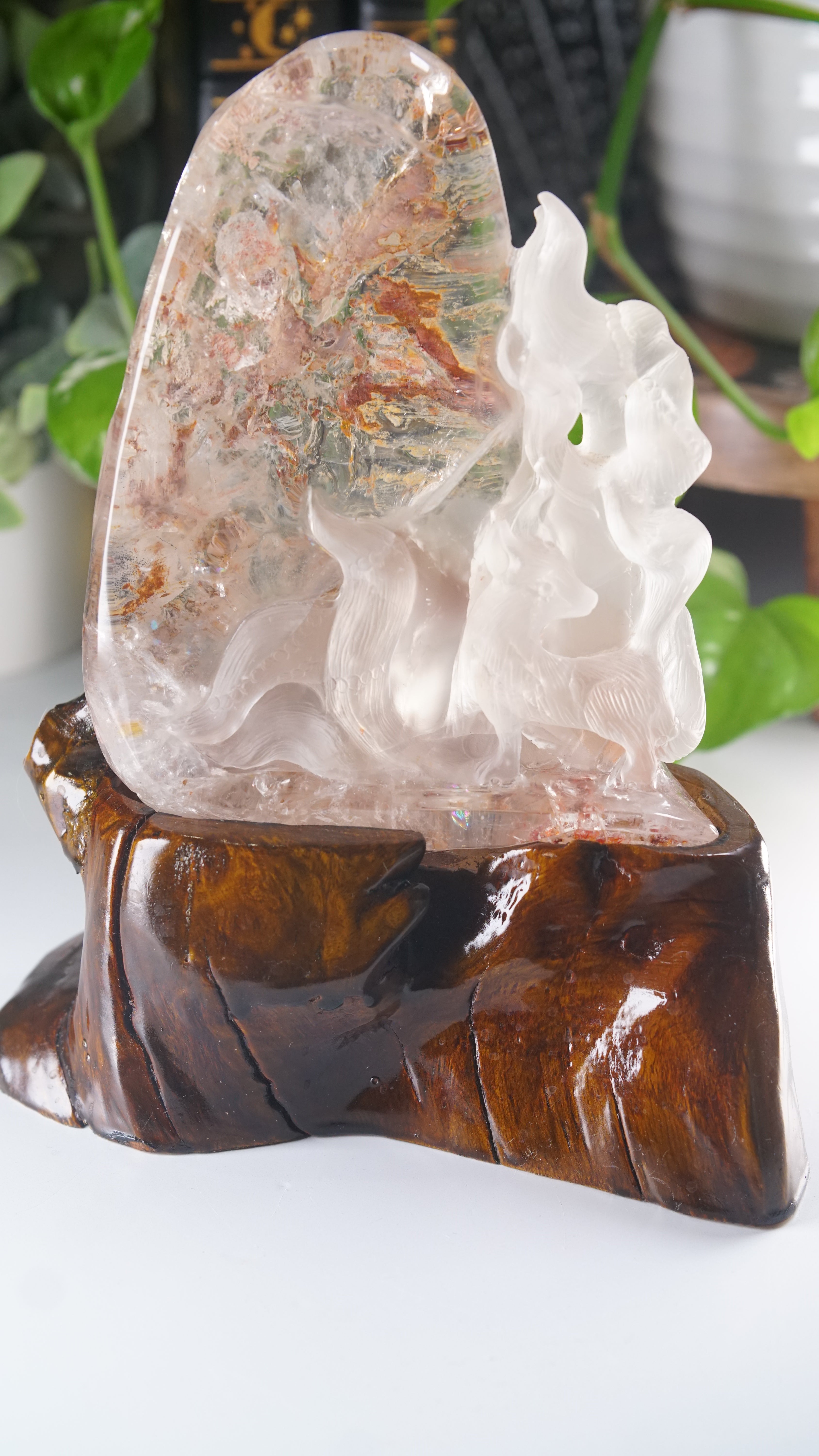 Large Chunky Clear Quartz With Garden Quartz Fox Boutique Carving | High Quality Quartz